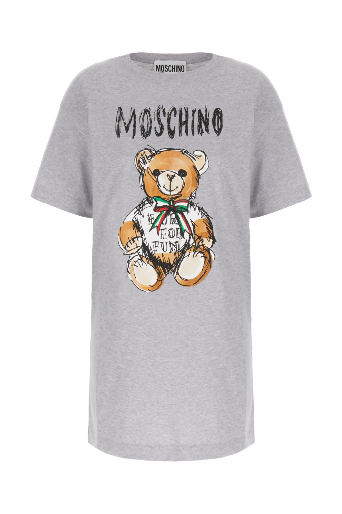 Moschino Melange Grey Cotton Oversize T-shirt Dress In Grigio