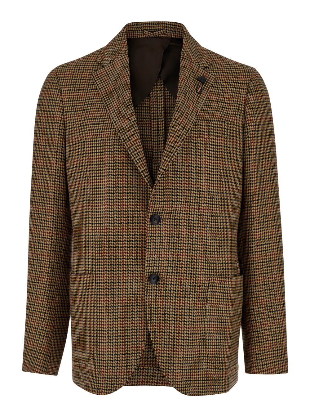 Shop Lardini Dark Beige Single-breasted Jacket With Check Motif In Wool And Cashmere Man