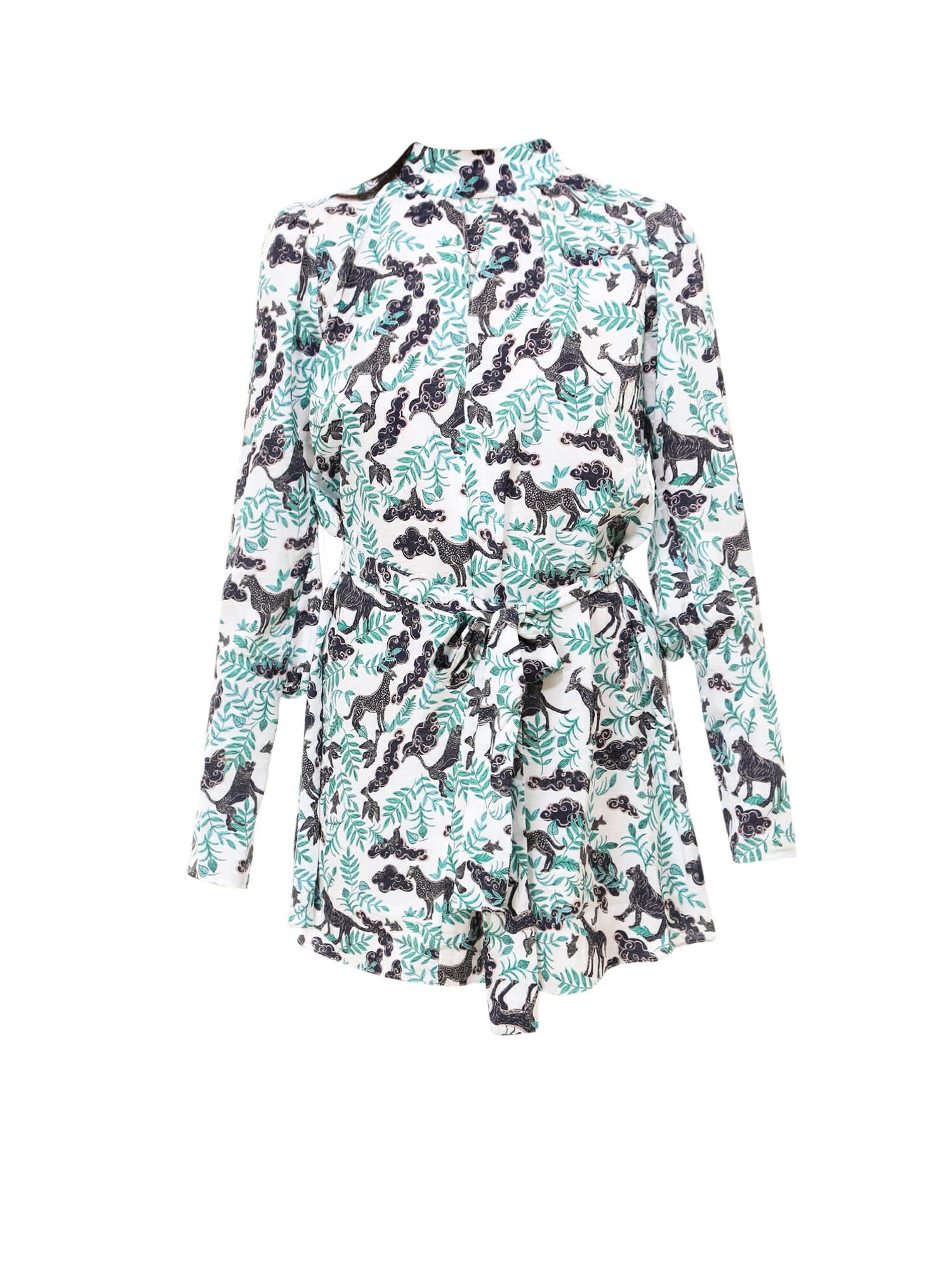 Saloni Kurzes Kleid Mit Animal-print In White