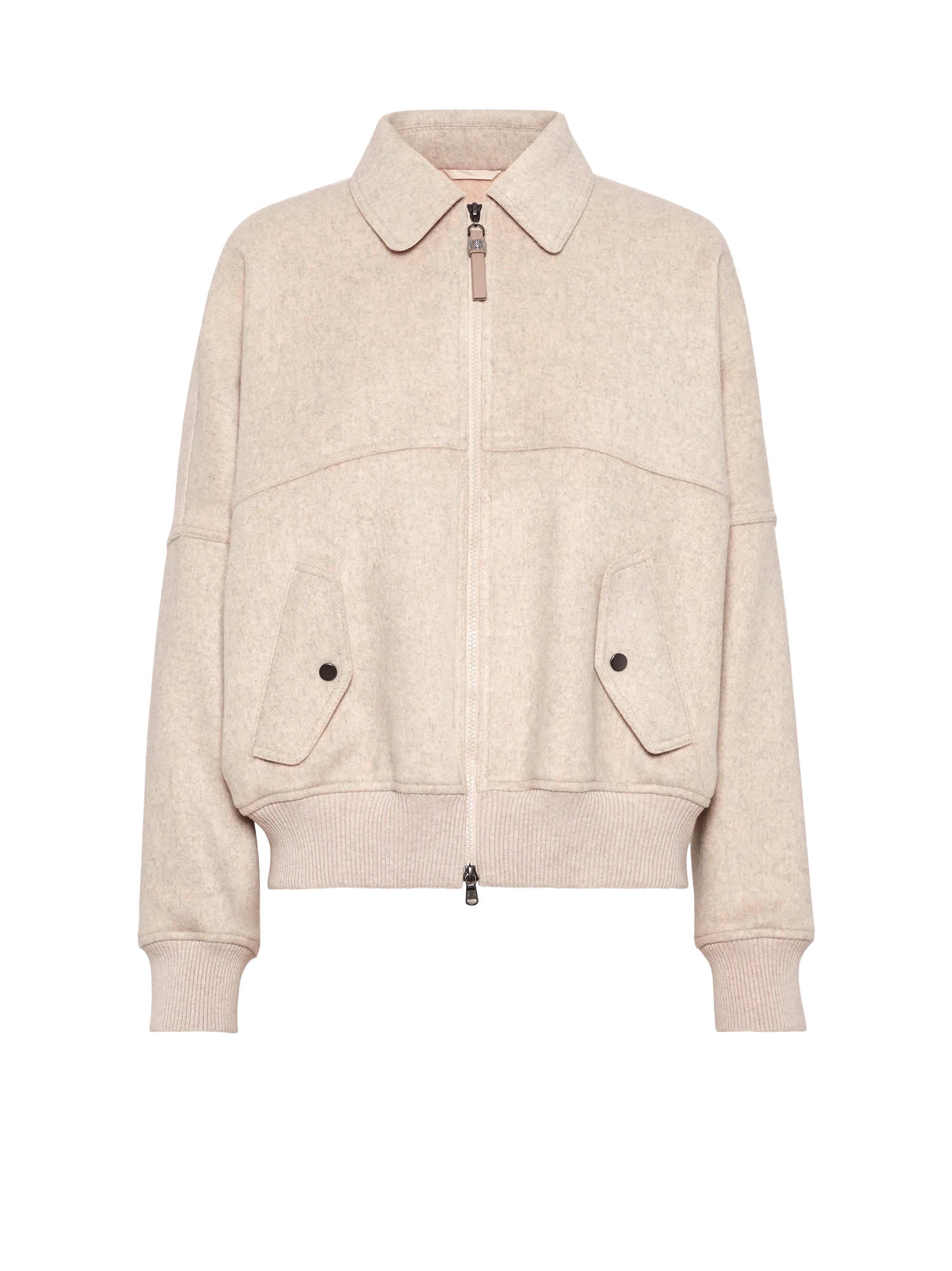 Brunello Cucinelli Women Double Cashmere And Wool Cloth Bomber In Neutral