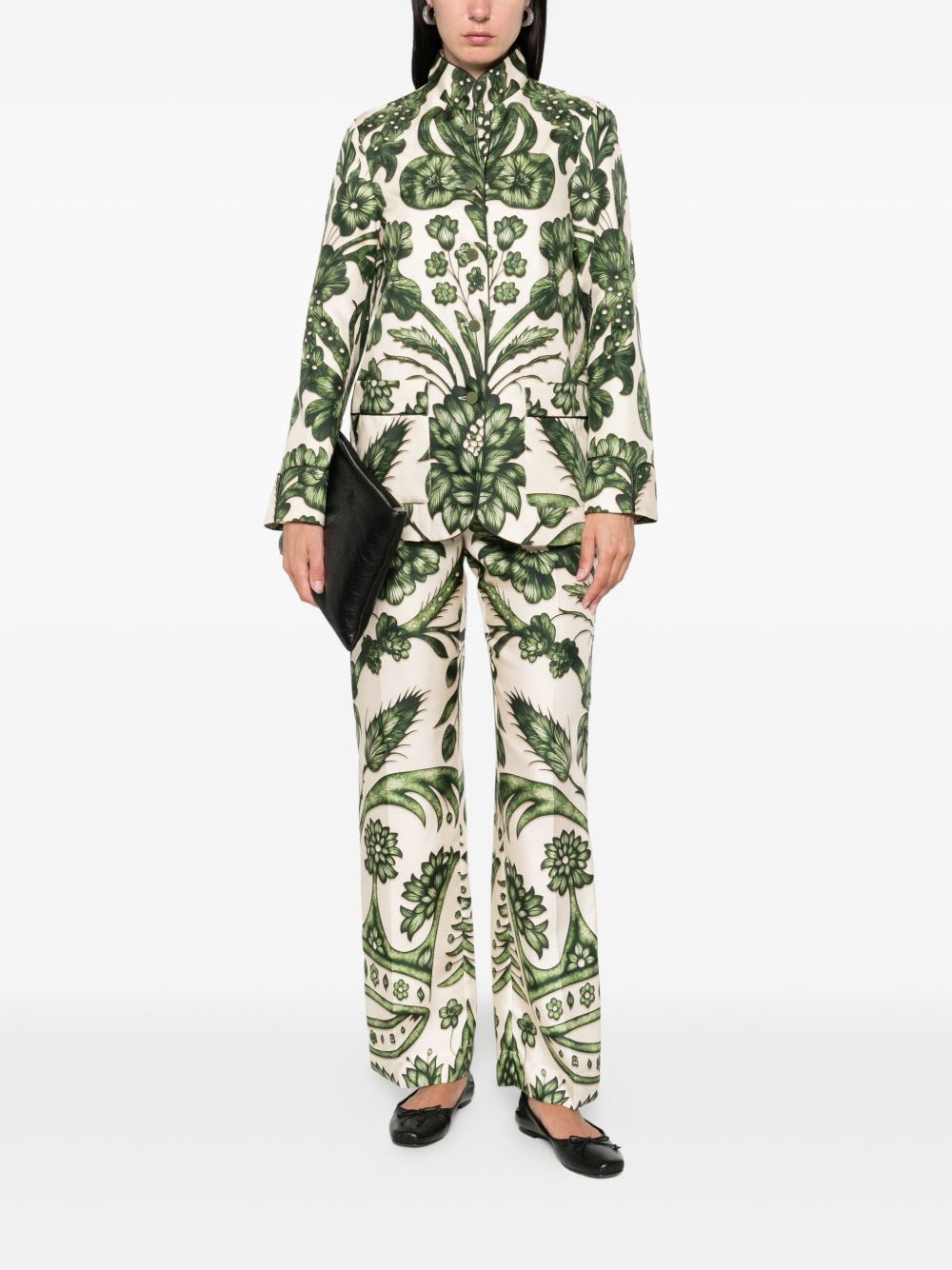 F.r.s For Restless Sleepers Printed Silk Trousers In Green