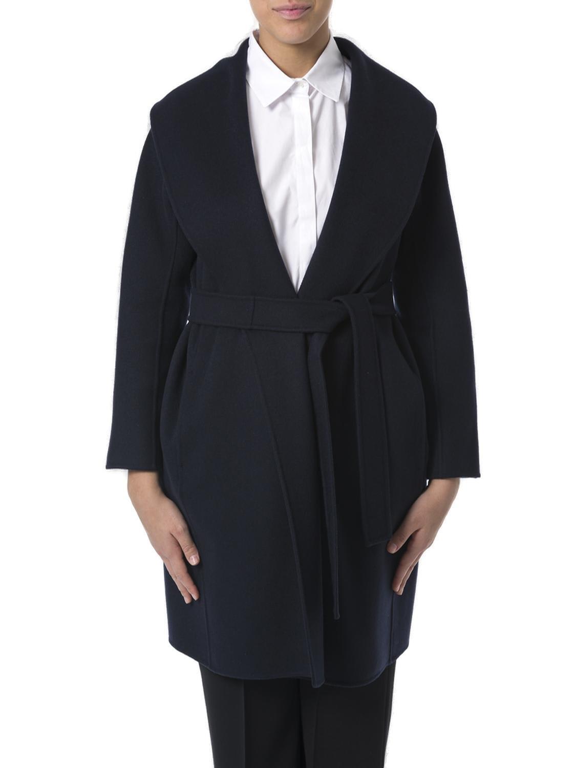 Shop 's Max Mara Belted Long-sleeved Coat In Blu Notte