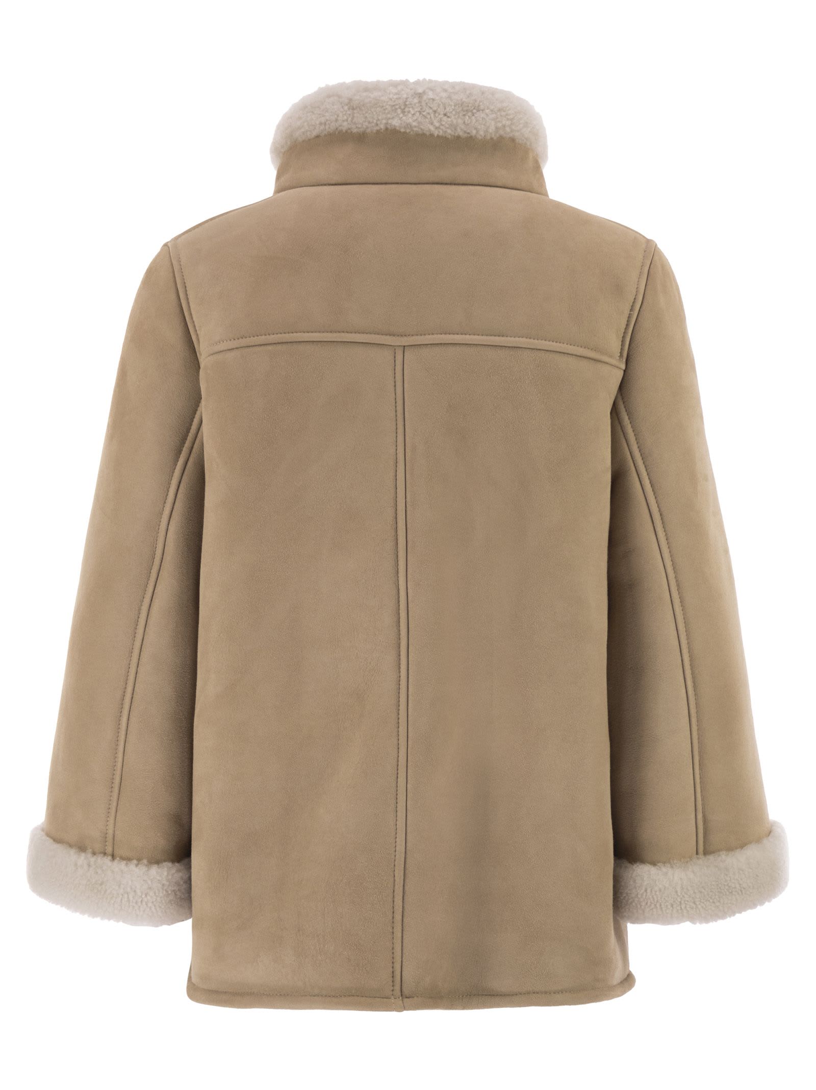 Fay Women Leather Shealing Cape In Brown