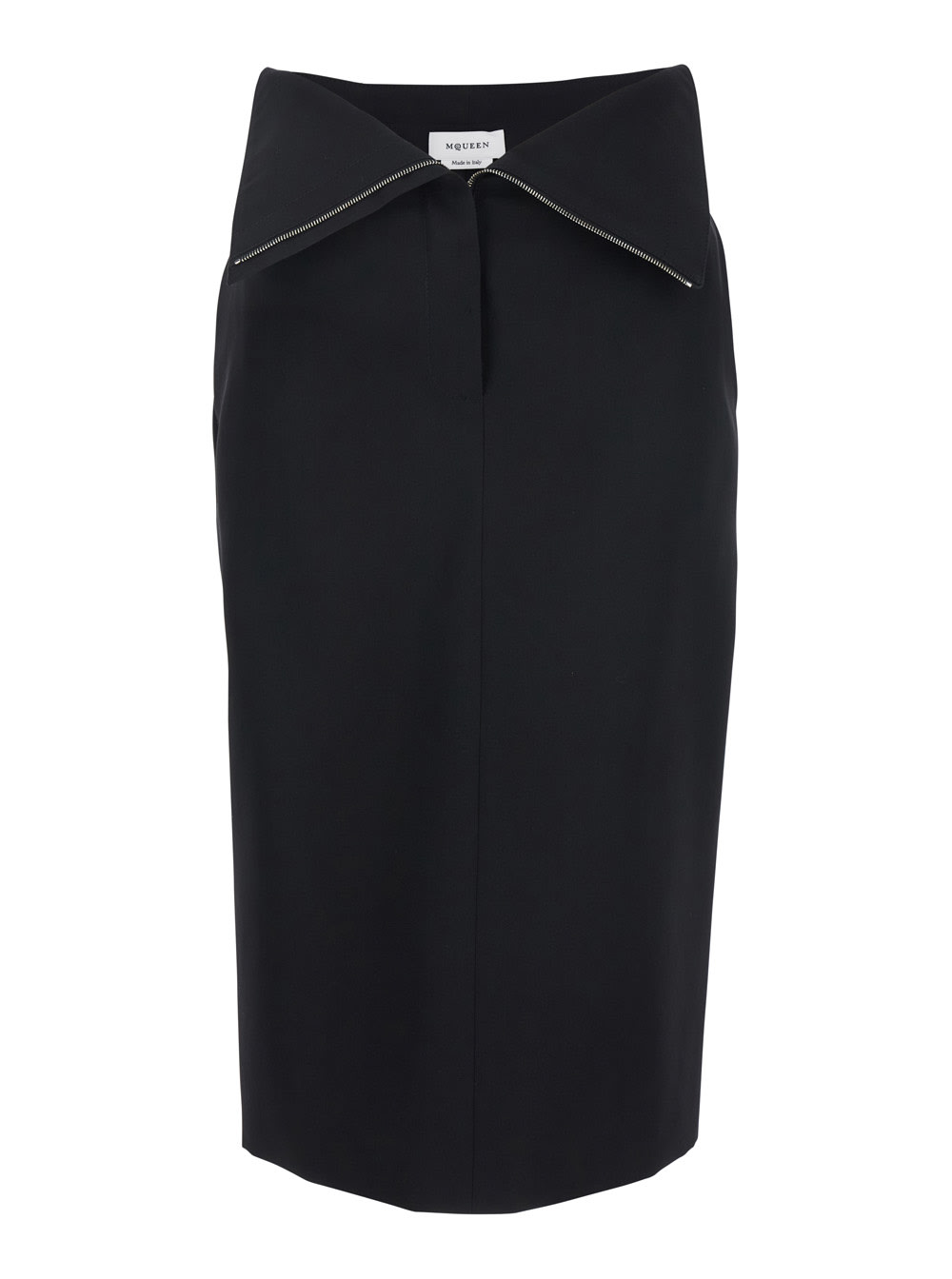 Black Skirt With Foldover Waist And Rear Single Slit In Wool Woman