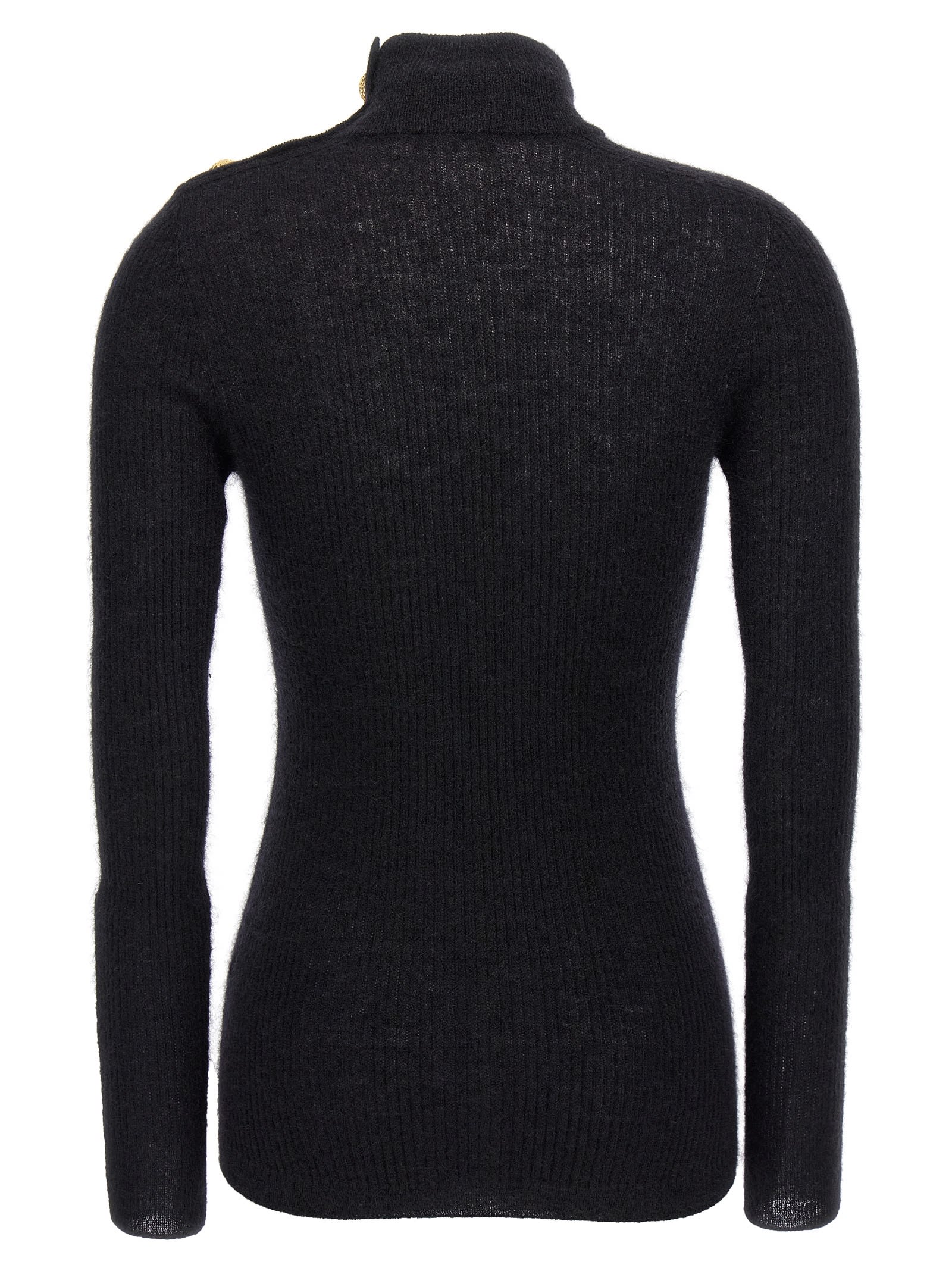 Shop Balmain Mohair Button Sweater In Nero