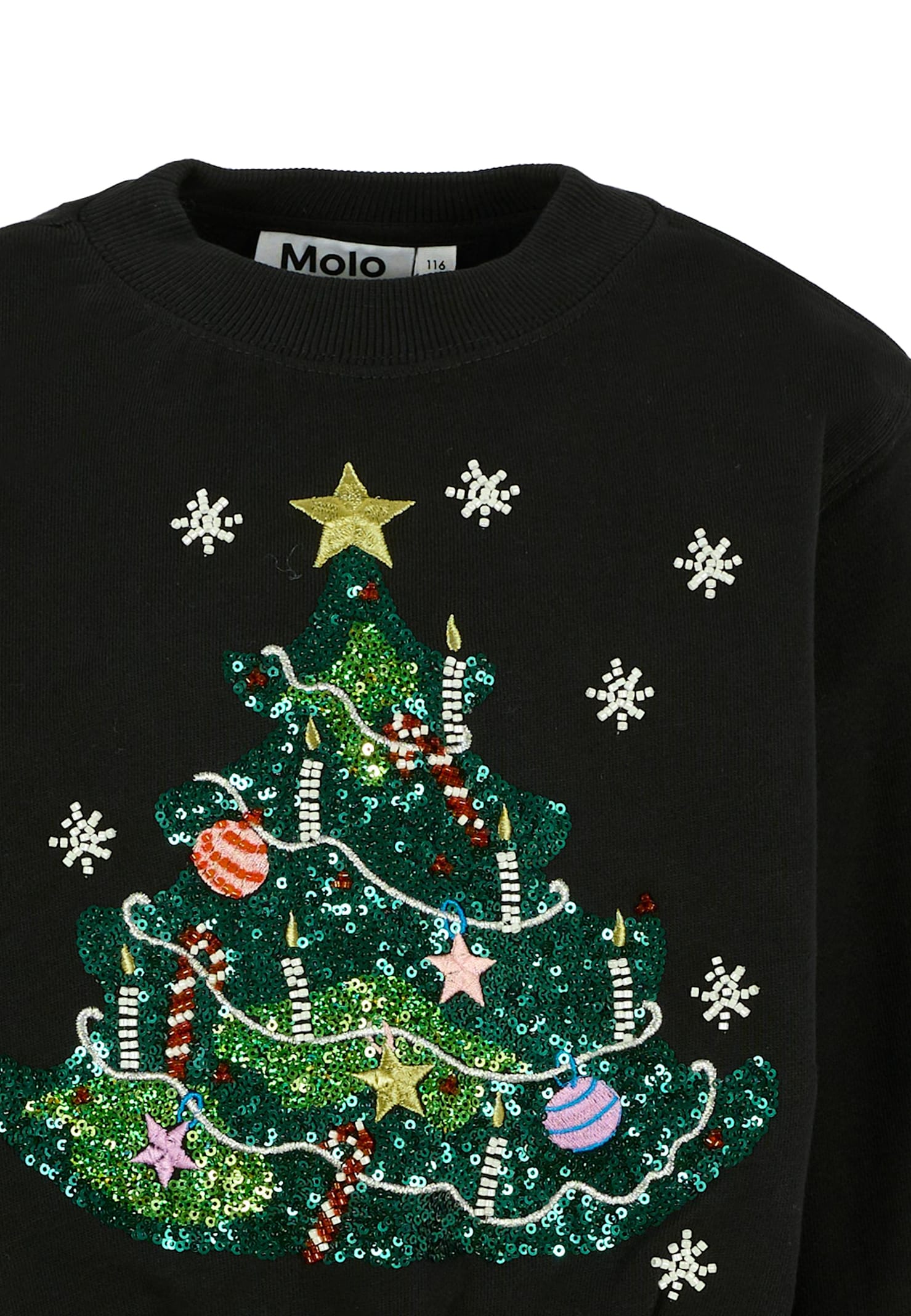 Molo Black Sweatshirt For Girl With Christmas Tree In Brown