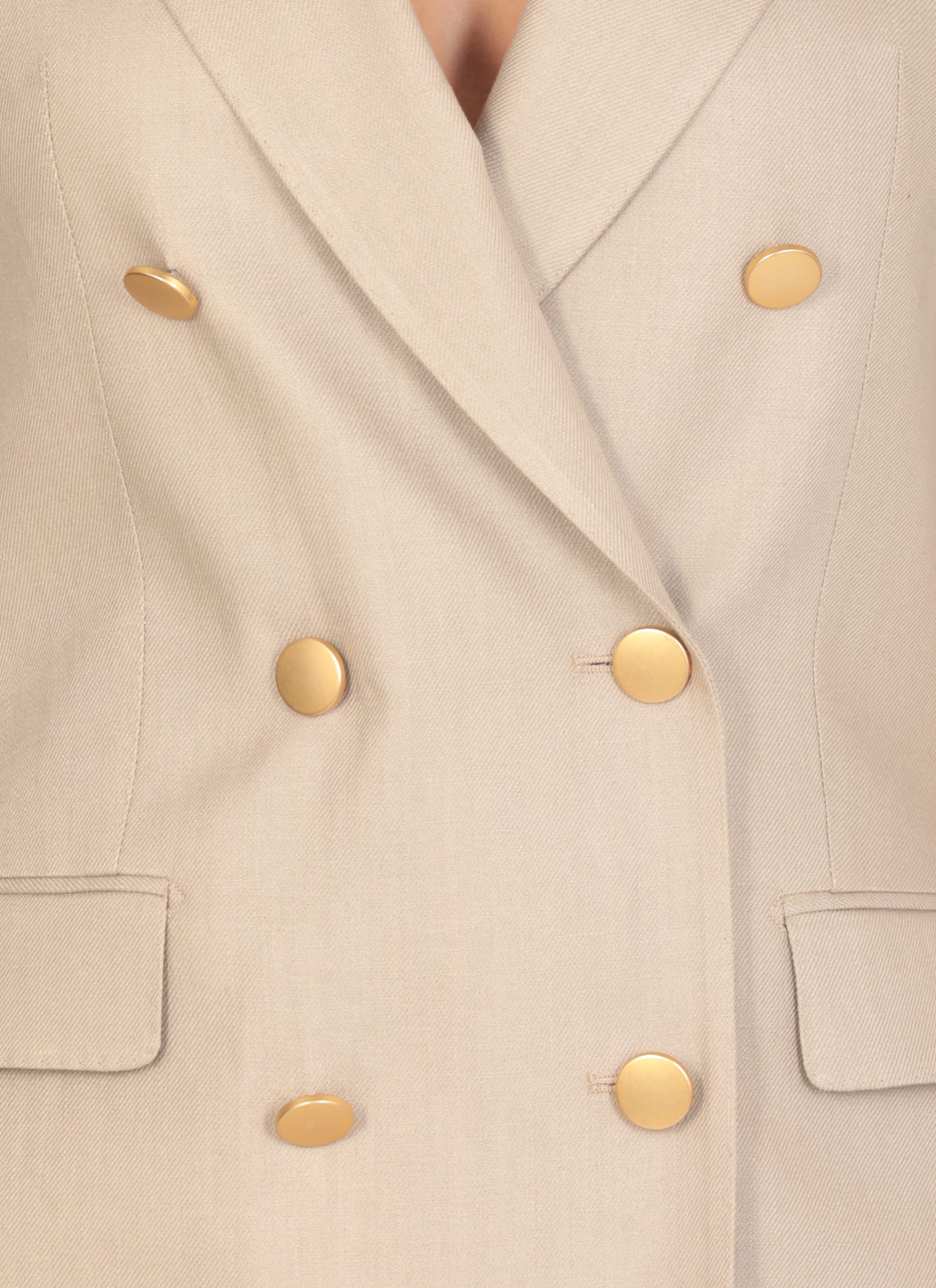 Tagliatore Beige Double-breasted Suit With Golden Buttons In Linen Woman In Beige