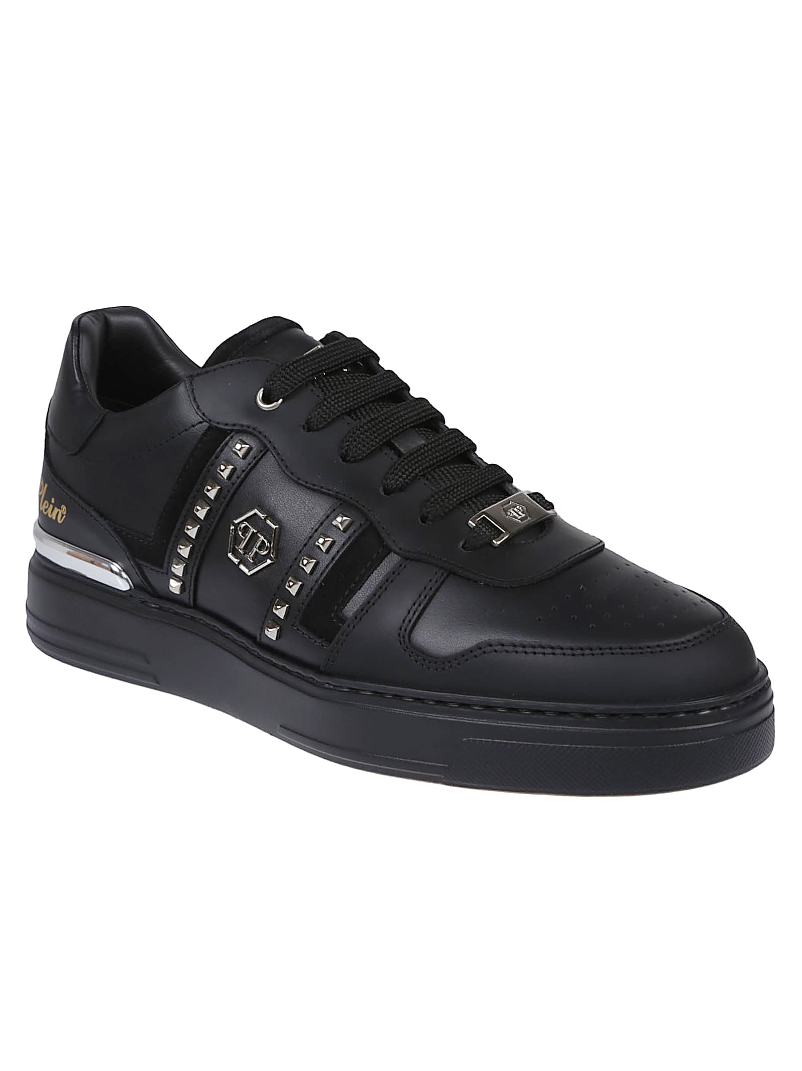 Philipp Plein Mix Cut Studs Low Top Sneakers In Black