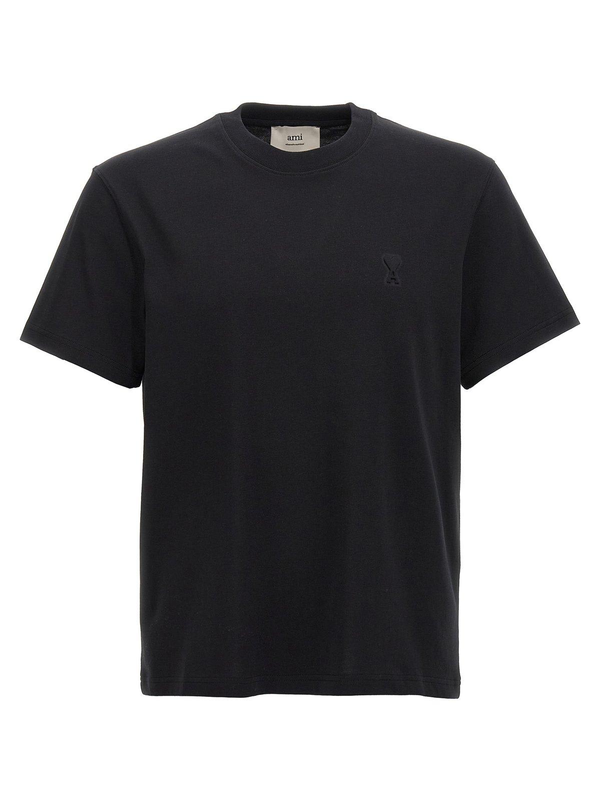 Shop Ami Alexandre Mattiussi Logo Embossed Crewneck T-shirt In Black