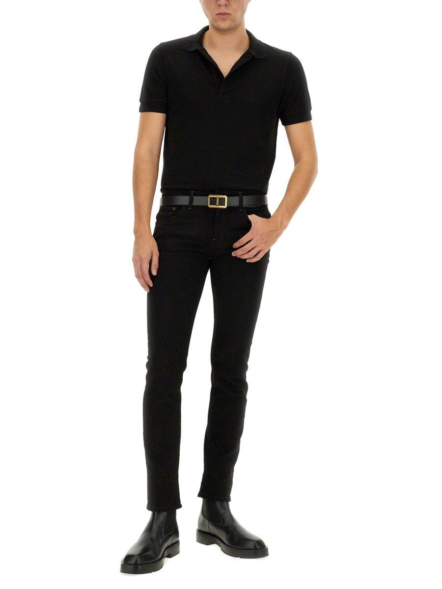 Tom Ford Black Short-sleeves Polo In Cotton Piquet Jersey In Black