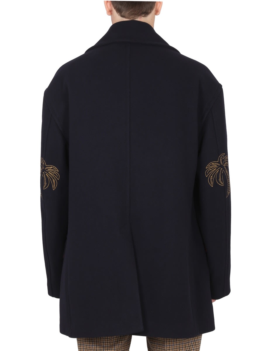 Shop Palm Angels Double-breasted Coat In Blue