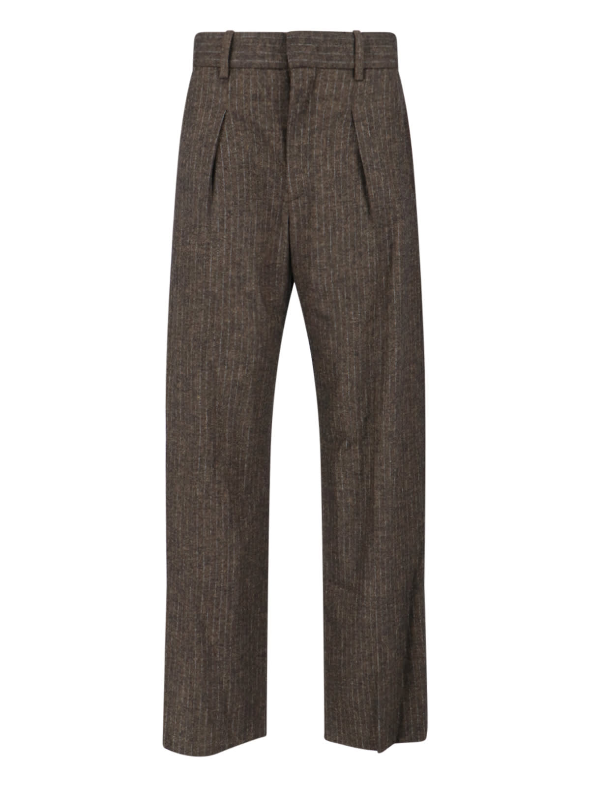 Isabel Marant Lisetta Pinstripe Pleated Wide Leg Wool Blend Trousers In Brown
