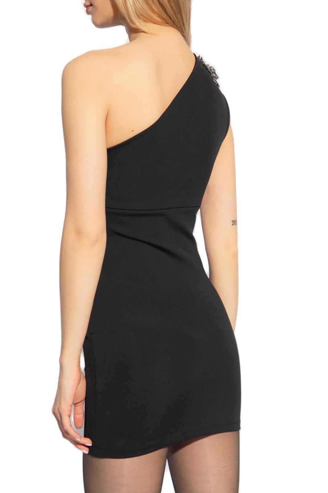 Shop Balmain One Shoulder Mini Dress In Black