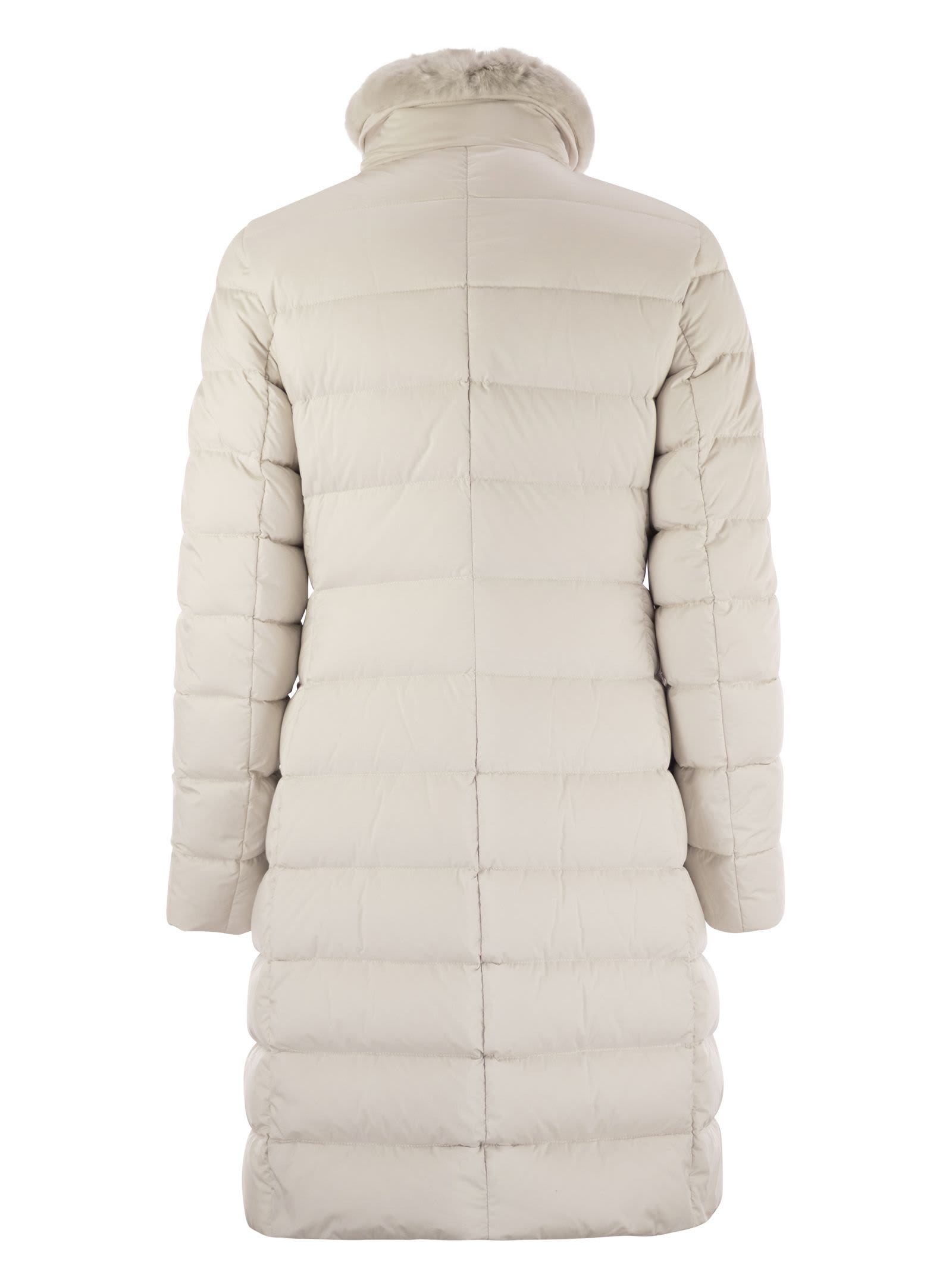 Moorer Vetiver-s3 Quilted Rabbit-fur Collar Jacket In Neutral