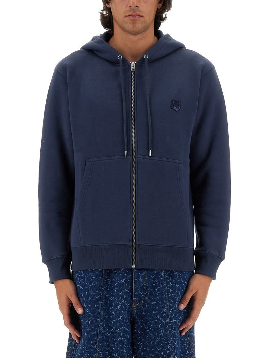 Shop Maison Kitsuné Sweatshirt With Fox Patch In Blue