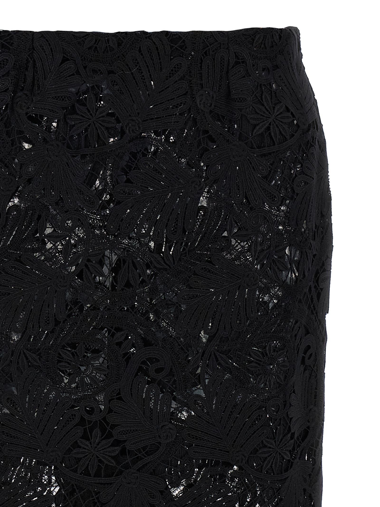 Ermanno Scervino Floral Lace Skirt Scalloped Hem In Black