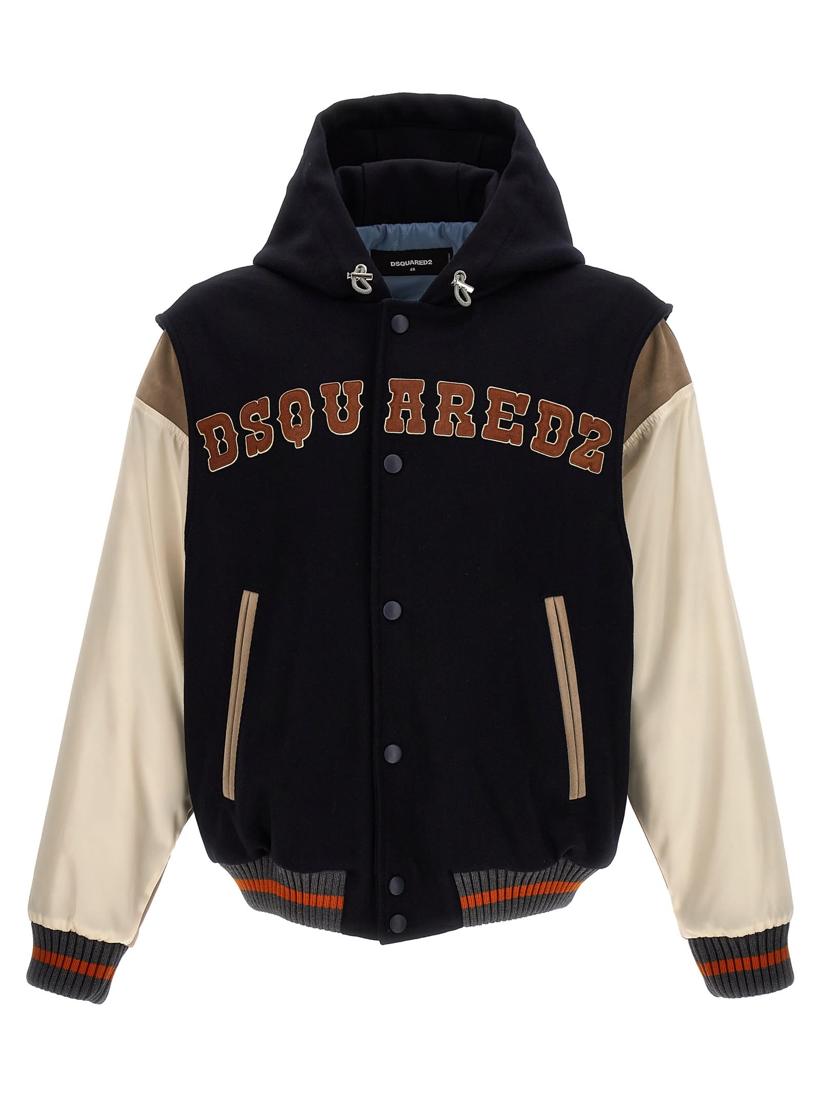 Shop Dsquared2 Logo Hooded Bomber Jacket In Multicolor