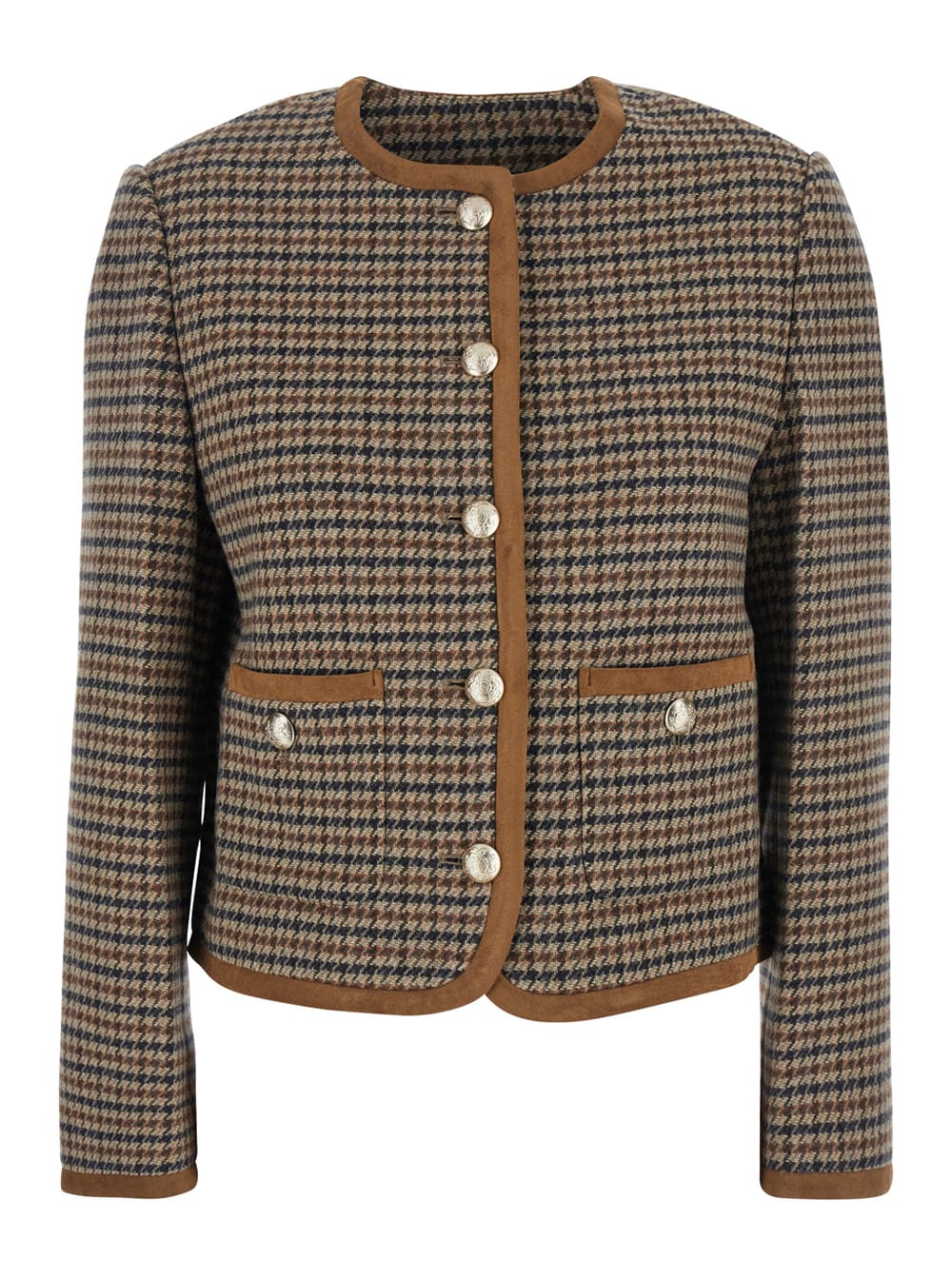 Dunst Houndstooth Pearl-button Jacket In Brown