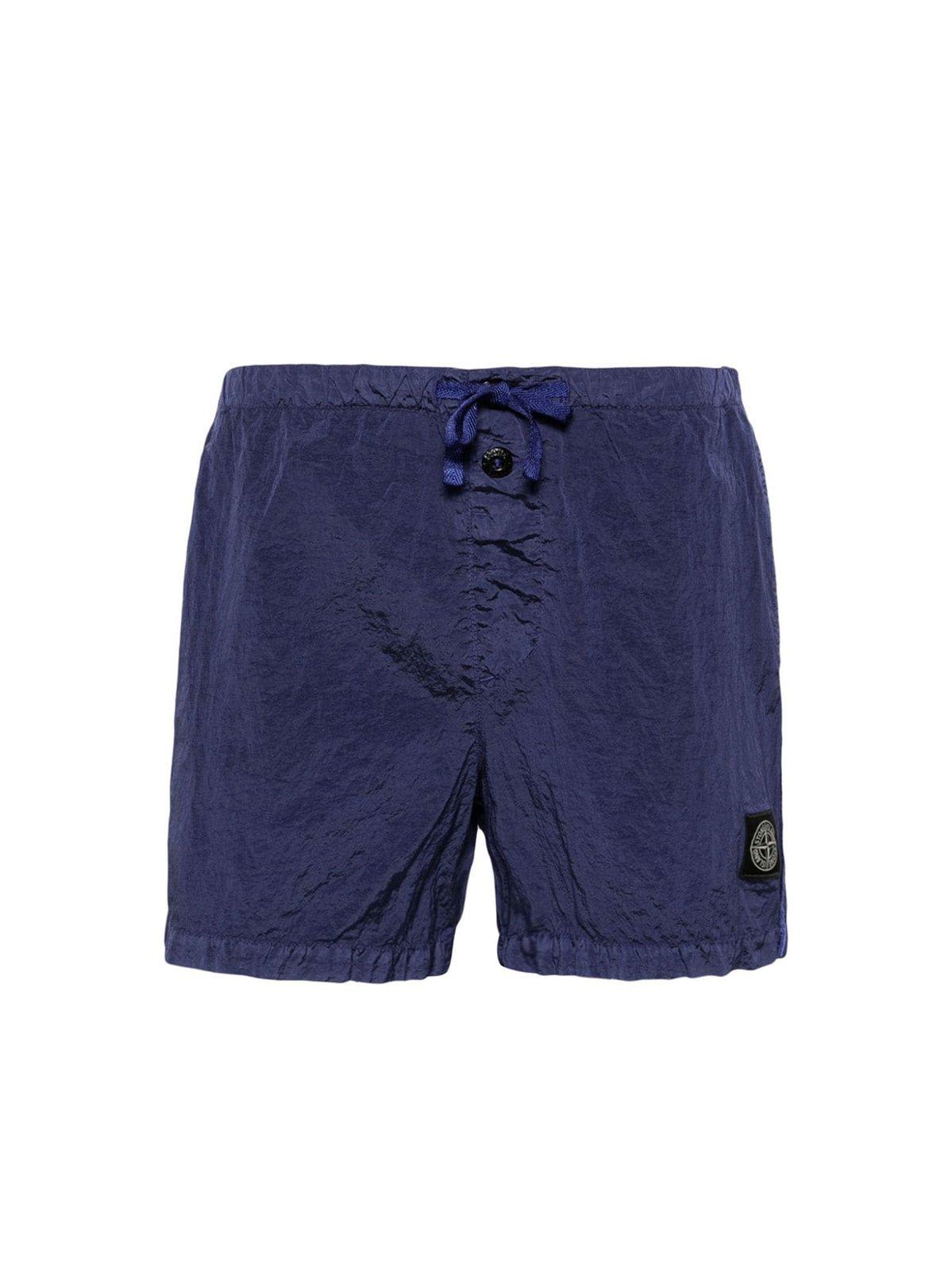 Stone Island Logo Patch Drawstring Swim Shorts In Blue