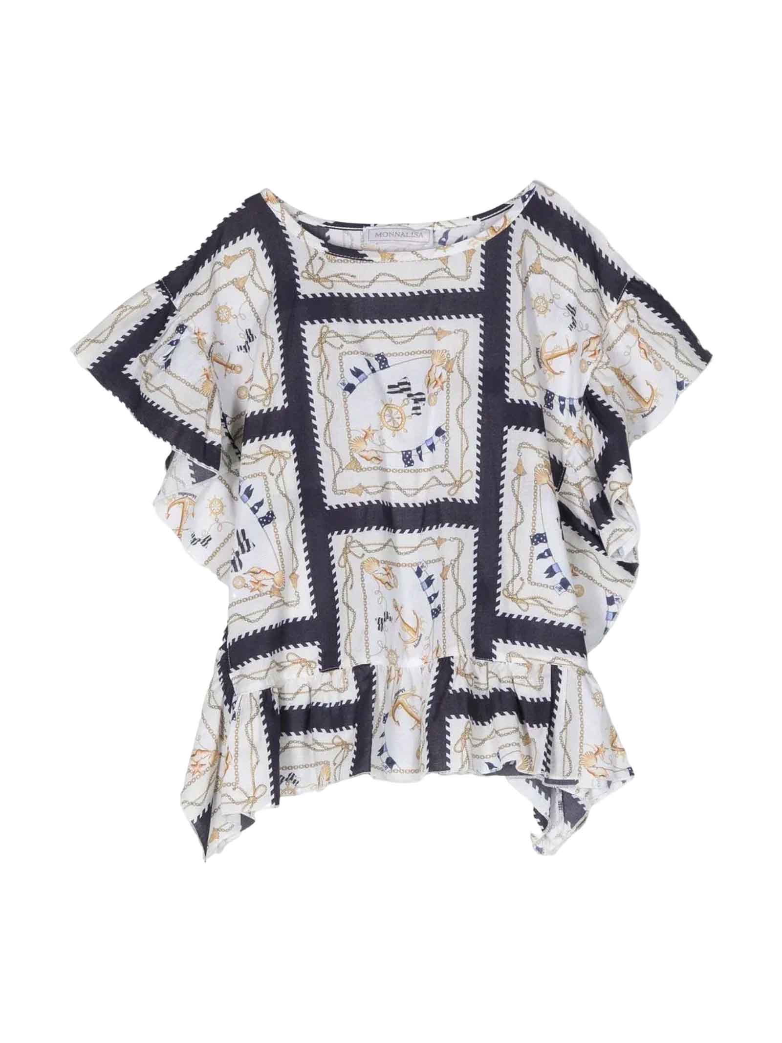 Monnalisa Abstract-print Cotton Blouse In Multicolor