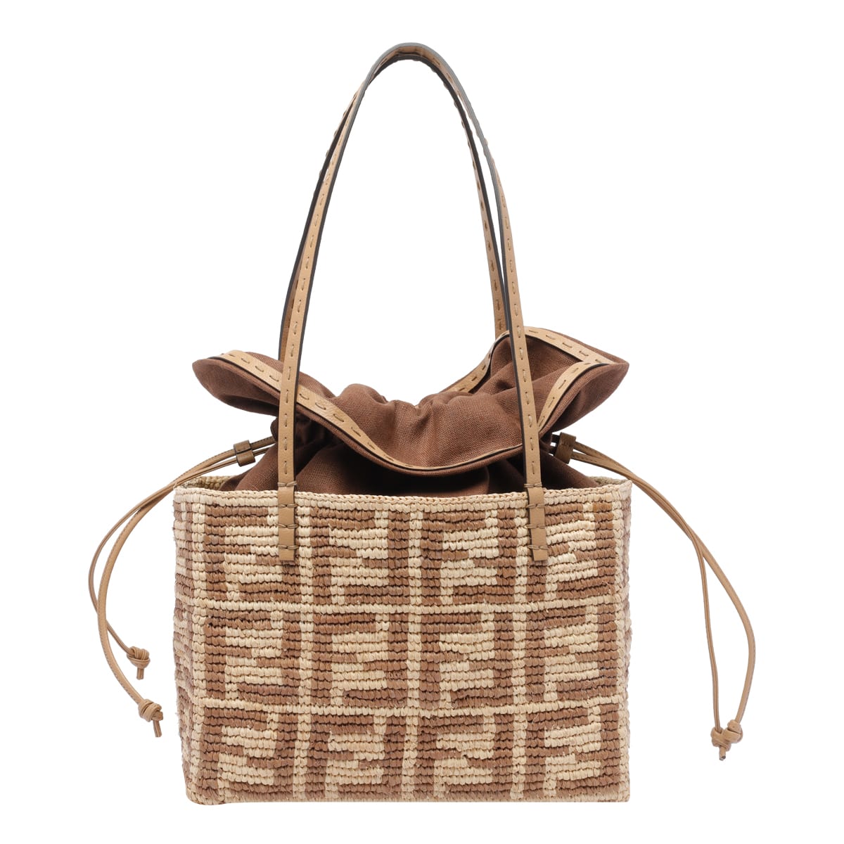 Fendi Small Roll Rafia Shopper In Brown