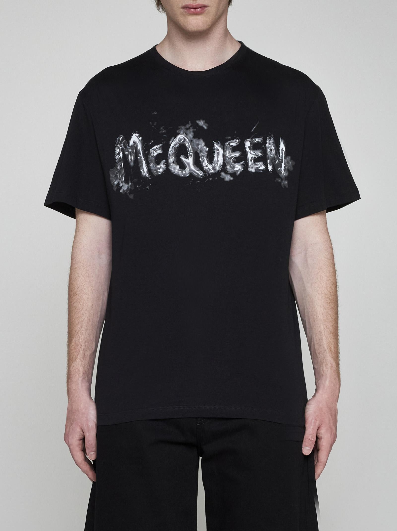 Shop Alexander Mcqueen Logo Cotton T-shirt In Nero E Grigio