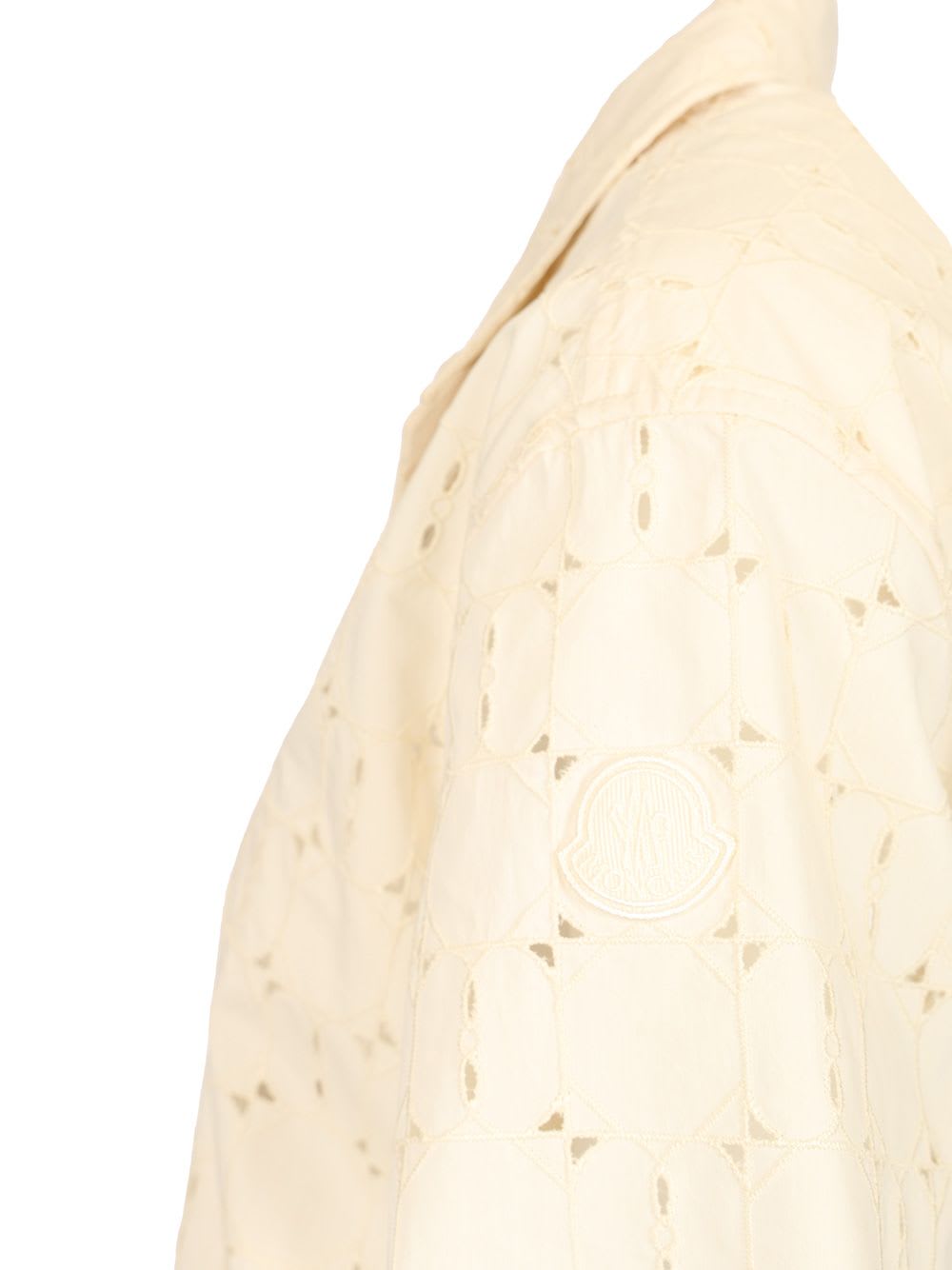 Moncler Short-sleeve Cotton Blend Shirt With Embroidered Design In White
