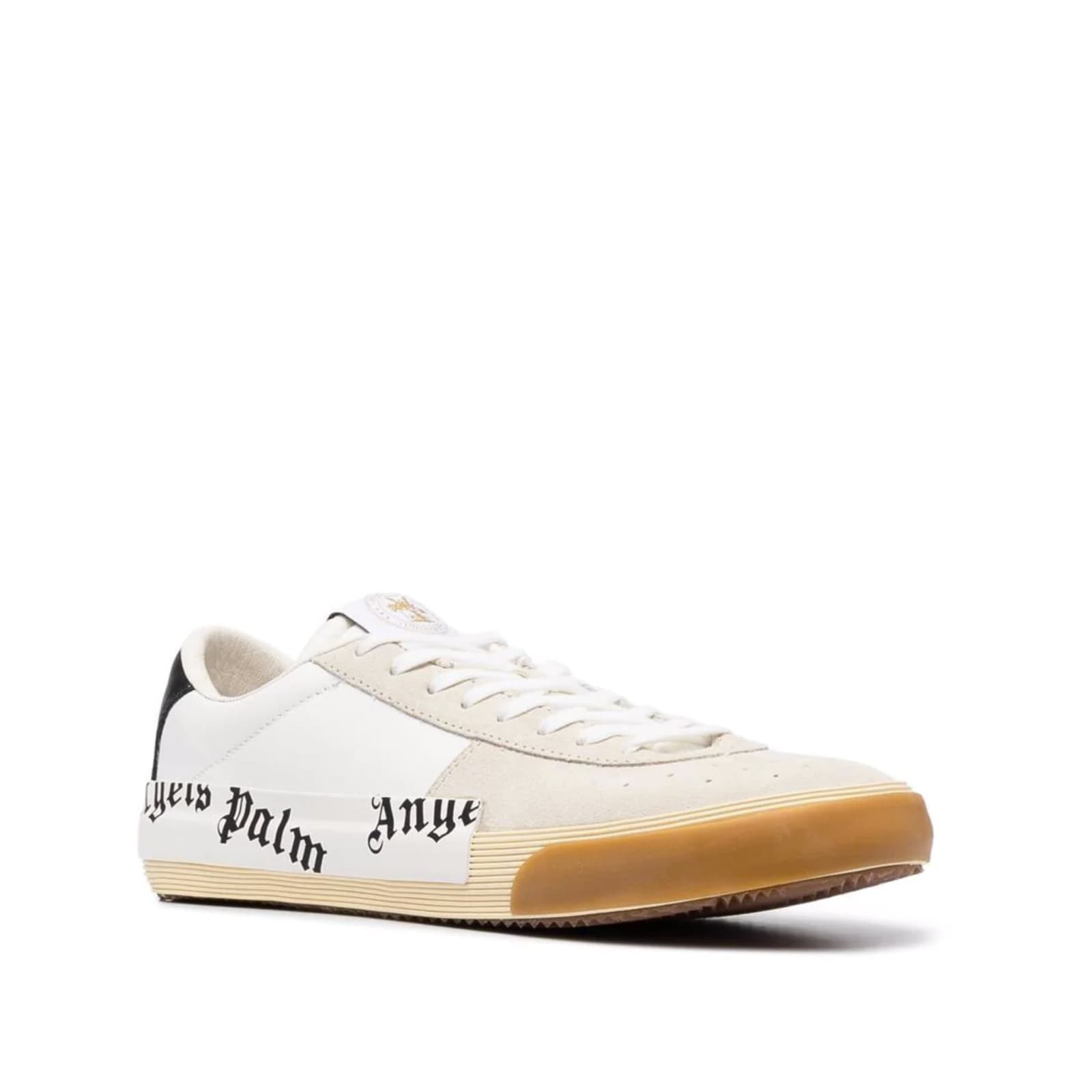 Shop Palm Angels Leather Logo Sneakers In Beige