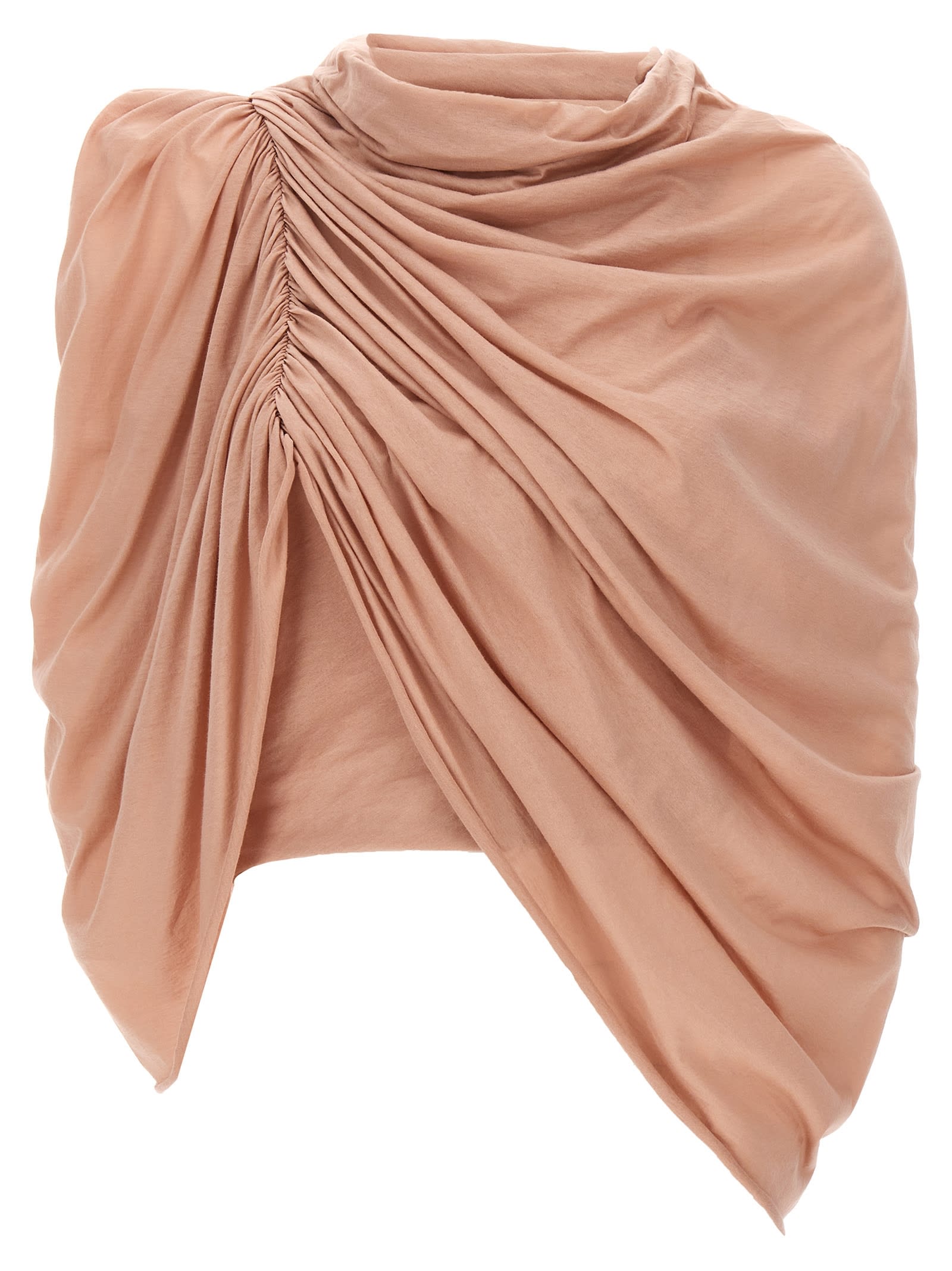 Rick Owens Draped Neutral Cotton Crew Neck Top In Pink
