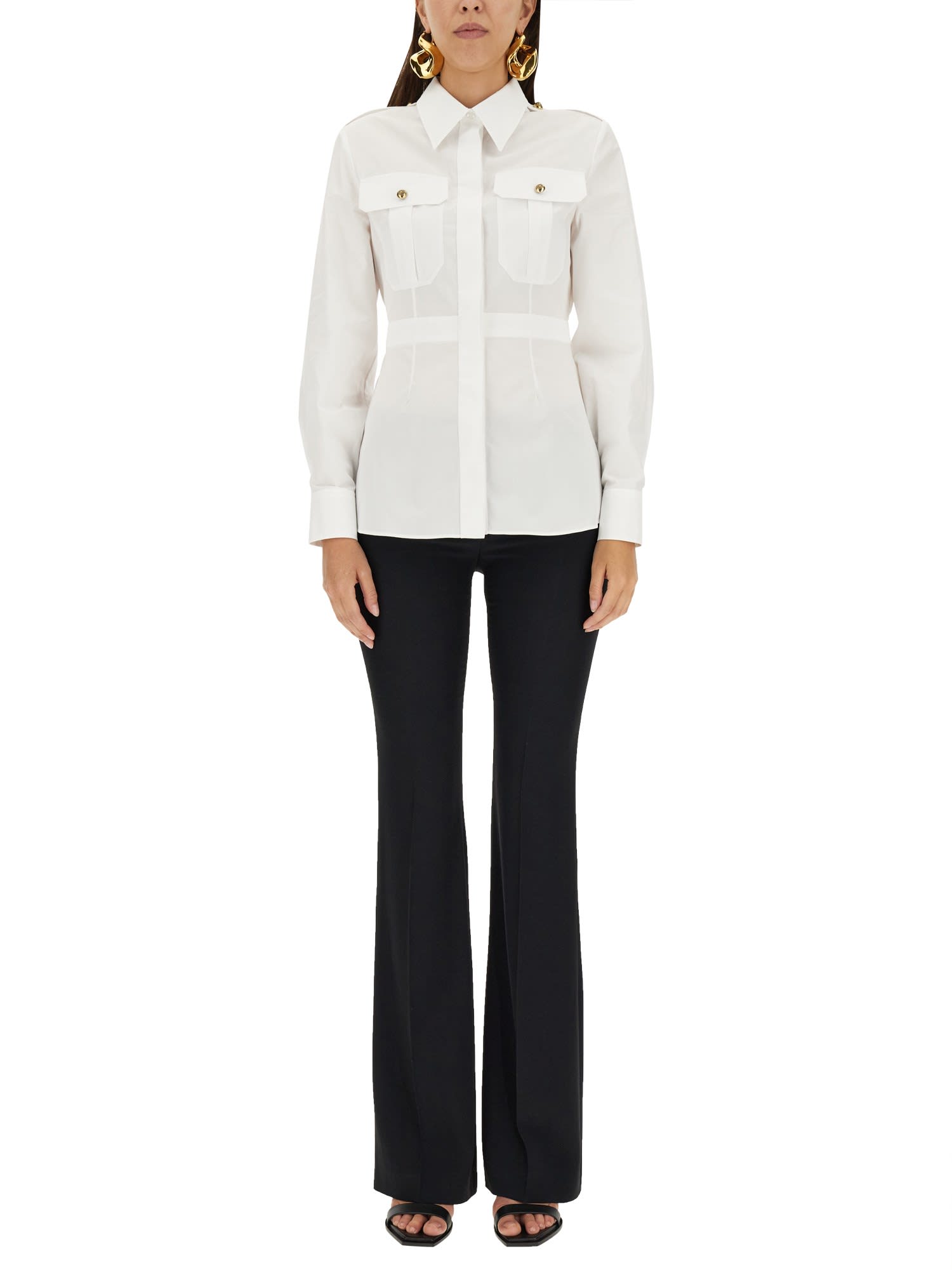 Alexander Mcqueen Sleeved Military Cotton Shirt In Opticalwhite