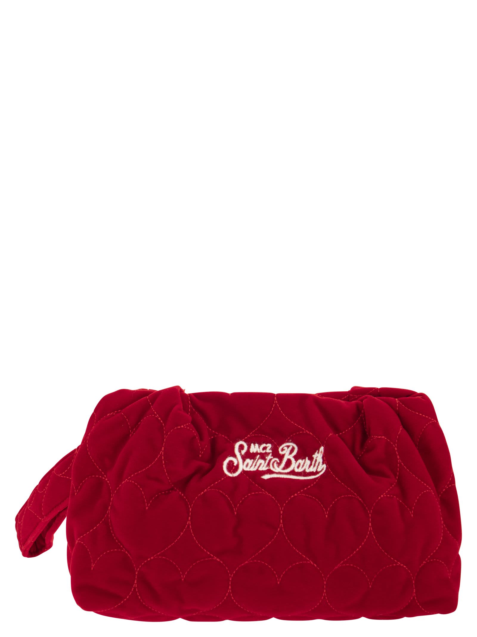 Mc2 Saint Barth Quilted Velvet Clutch Bag In Red