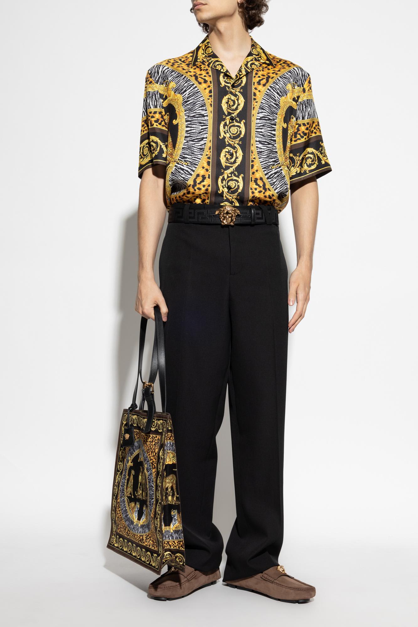 Versace Leopard Printed Short-sleeved Shirt In Multi