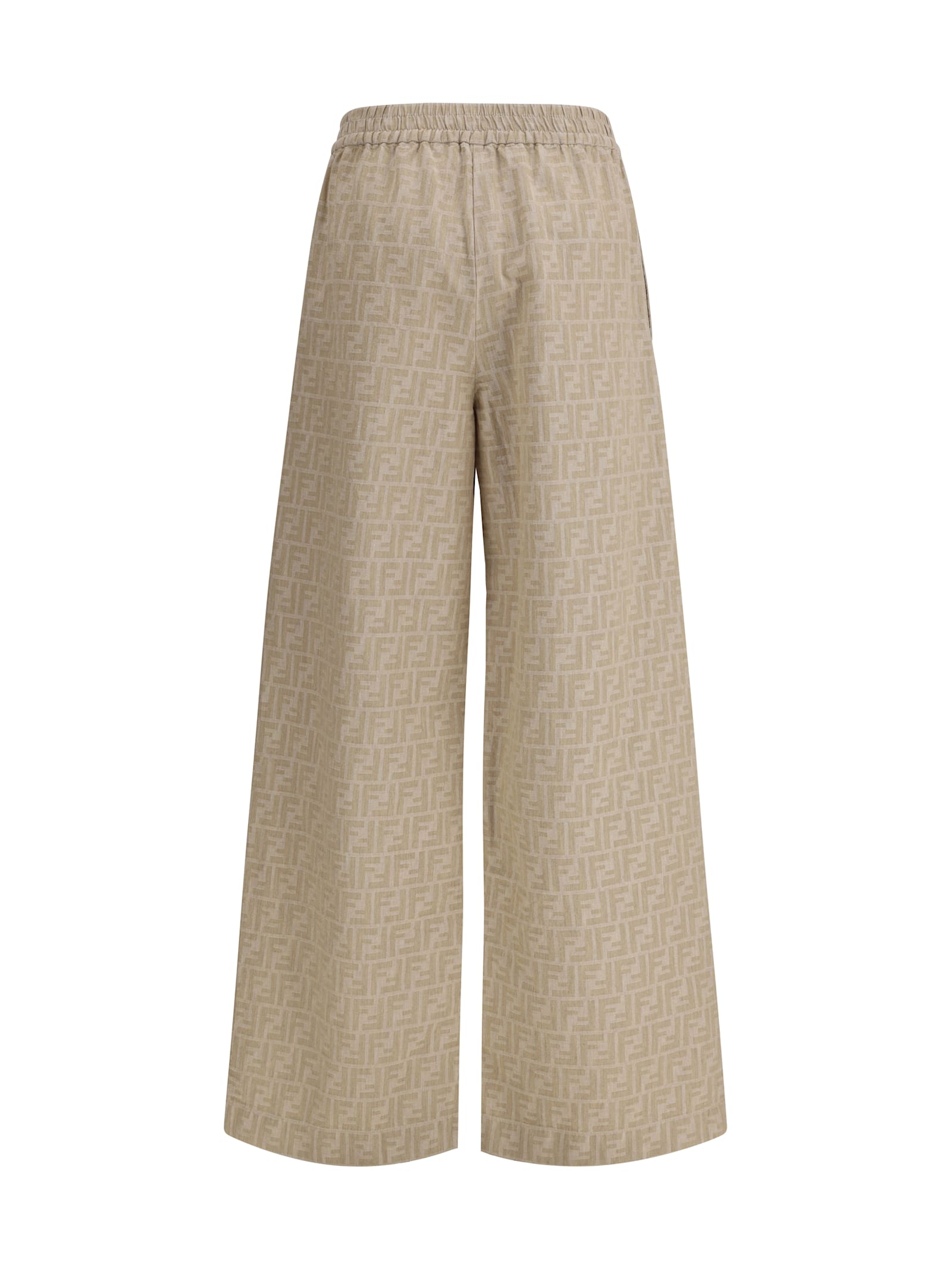 Fendi Women Ff Cotton And Linen Trousers In Neutral