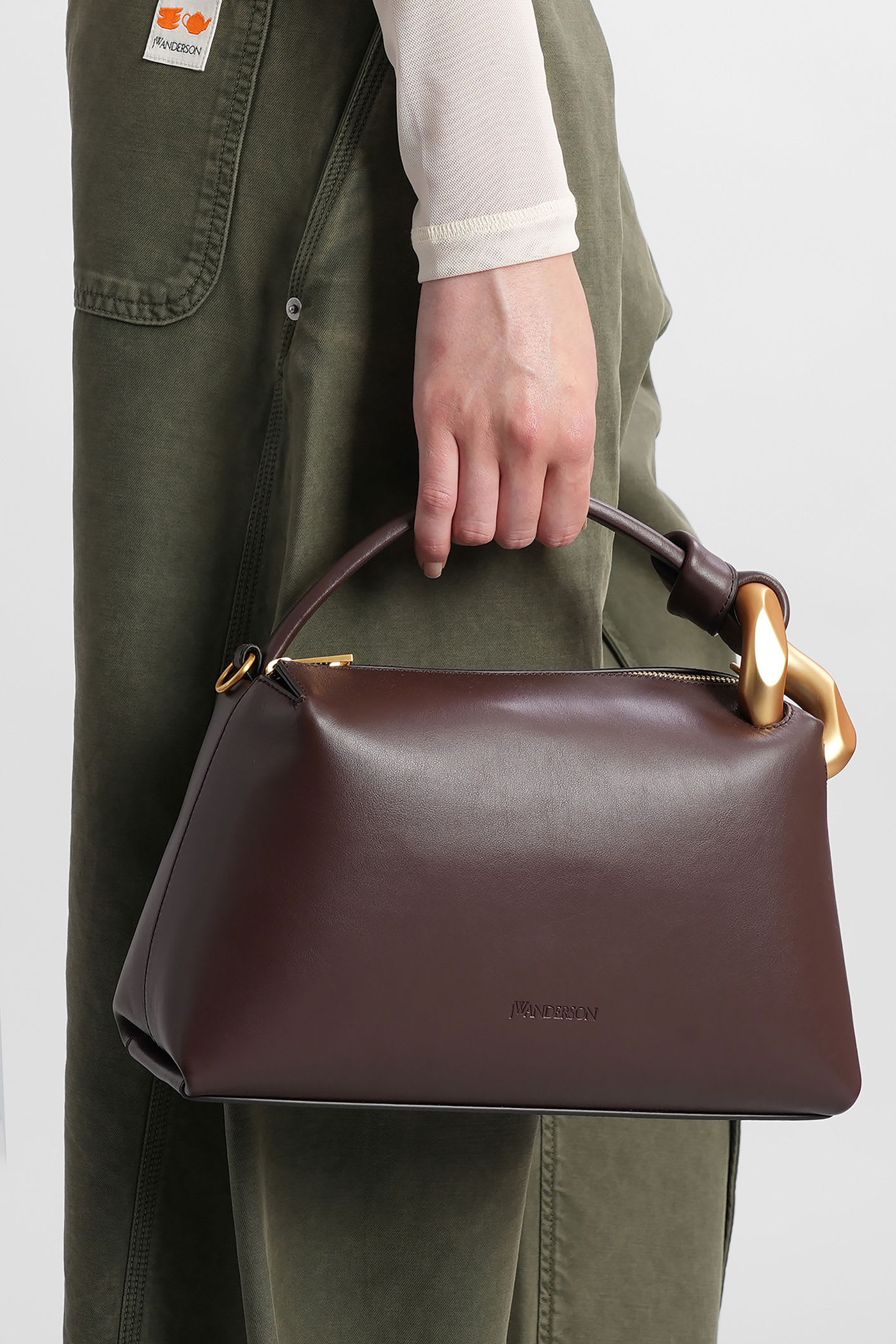 Jw Anderson Corner Hand Bag In Brown Leather In Brown