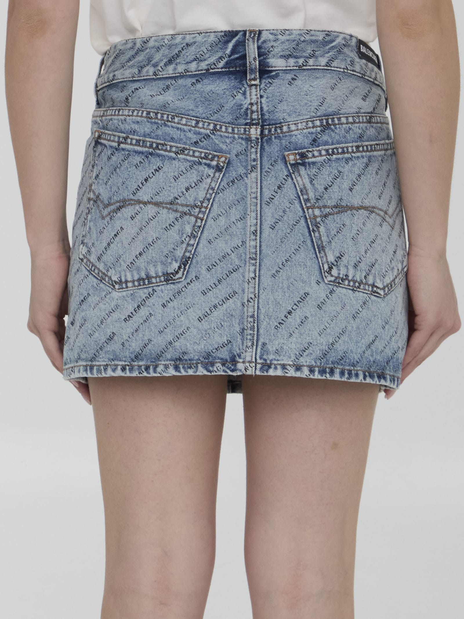 Shop Balenciaga All Over Logo Miniskirt In Blue