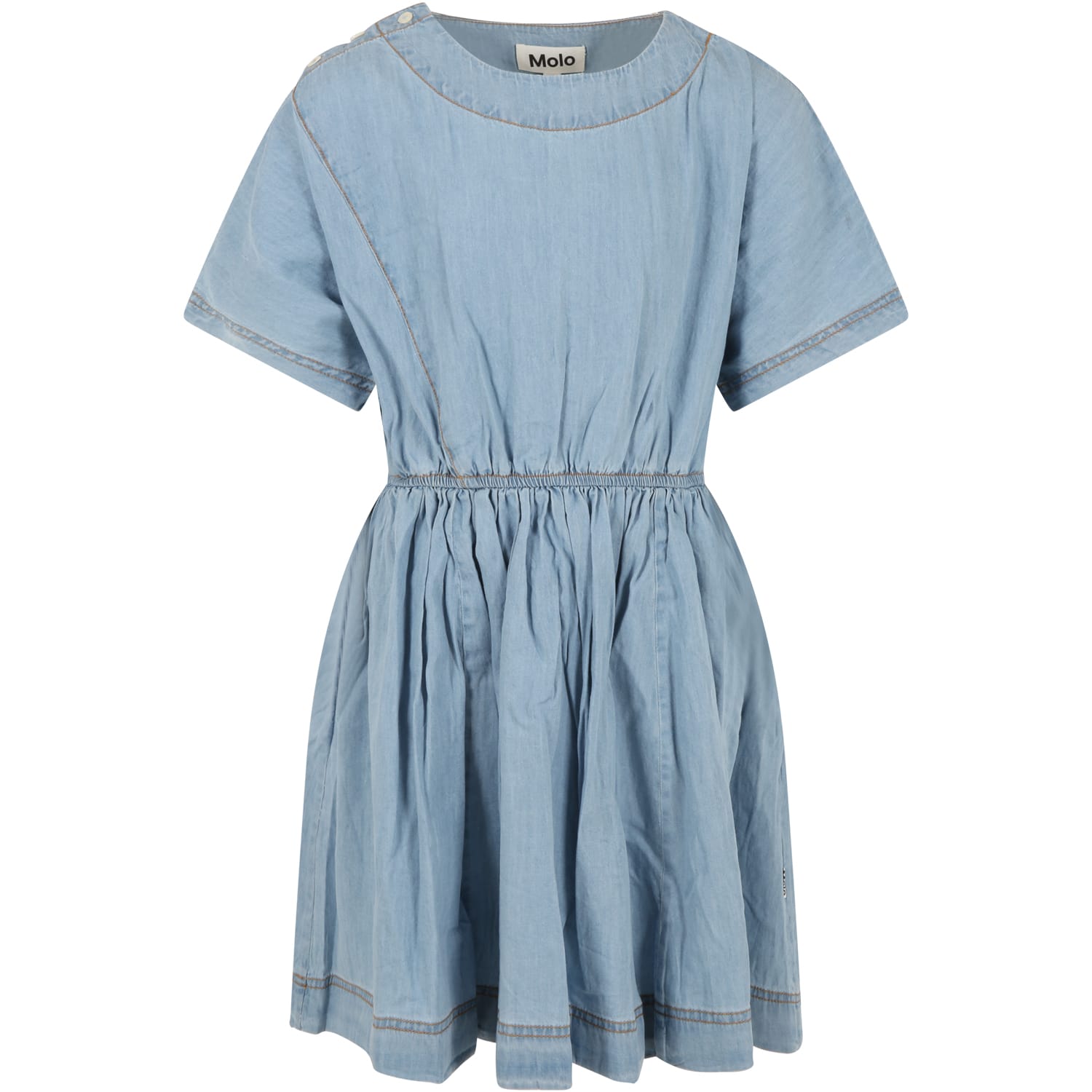 Molo Kids' Light-blue Dress For Girl With Logo Patch In Denim