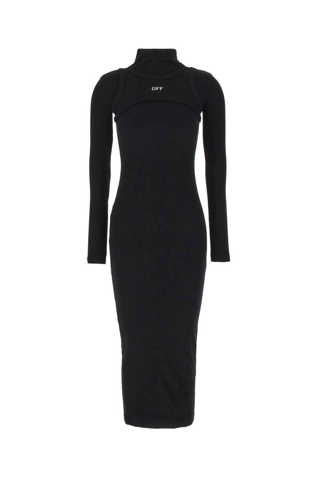 Shop Off-white High-neck Stretch Dress In Black