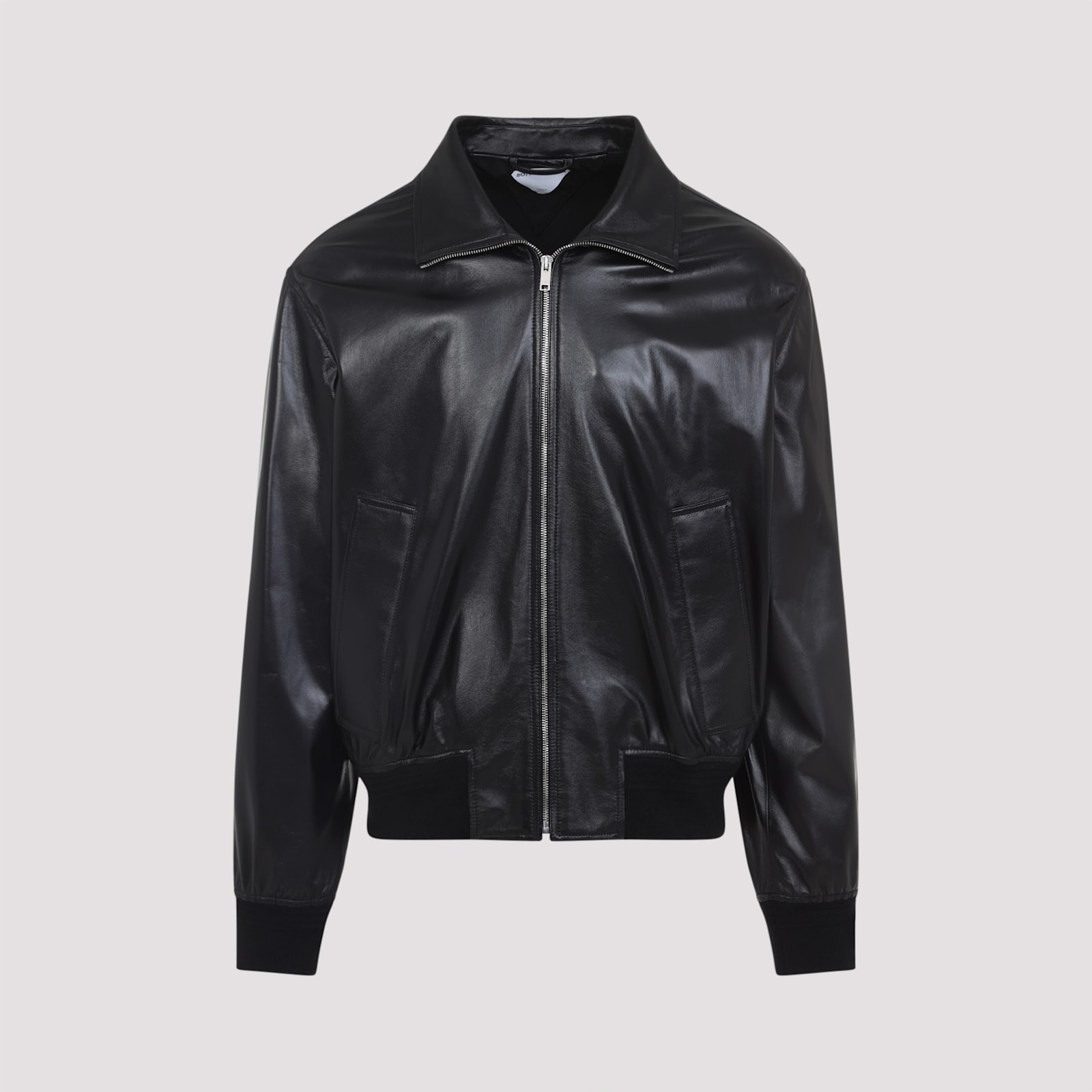 Bottega Veneta Nappa Leather Coat With Classic Collar In Black
