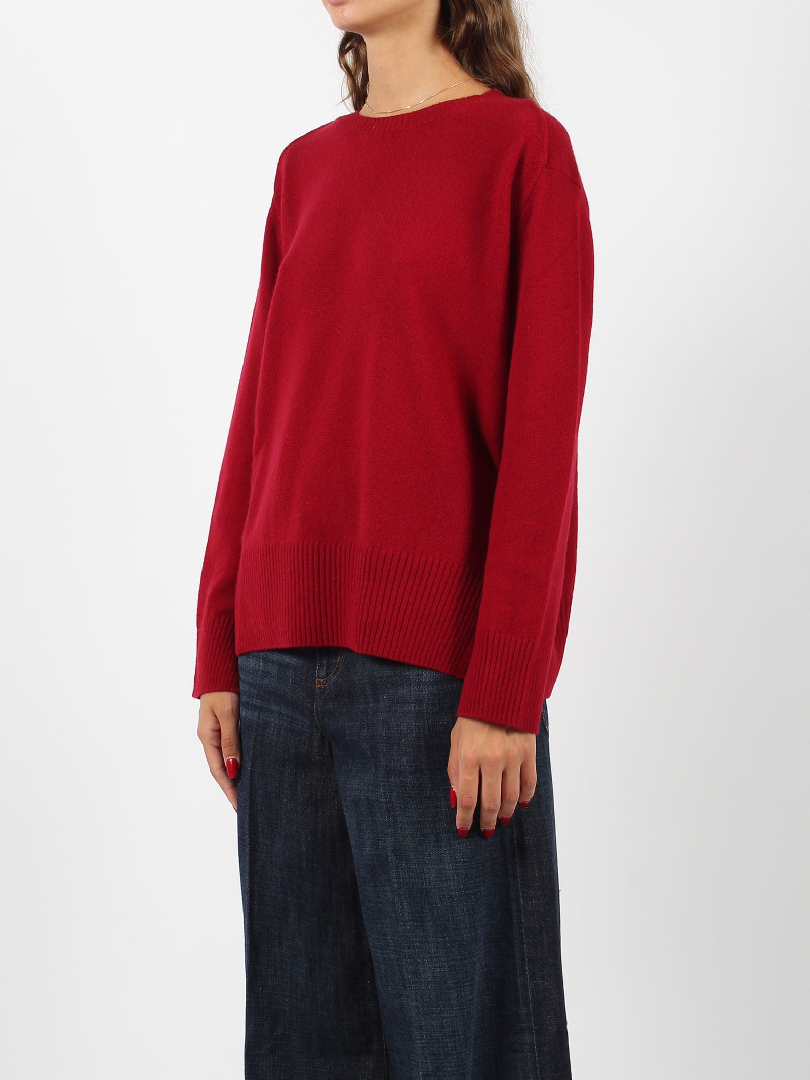 Shop Be You Relaxed Round Neck Sweater In Dark Red