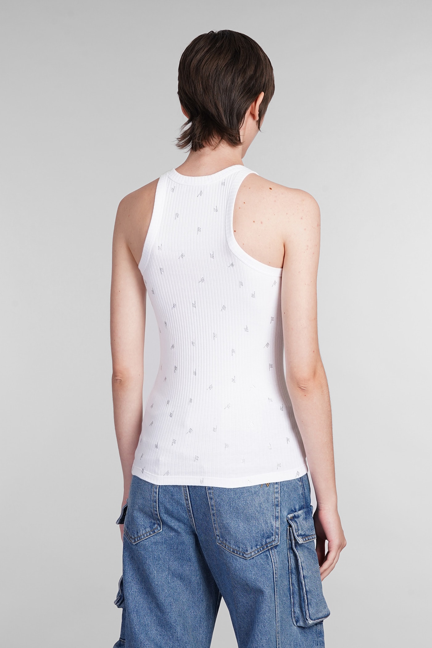 Shop Attico Tank Top In White Cotton In White/crystal