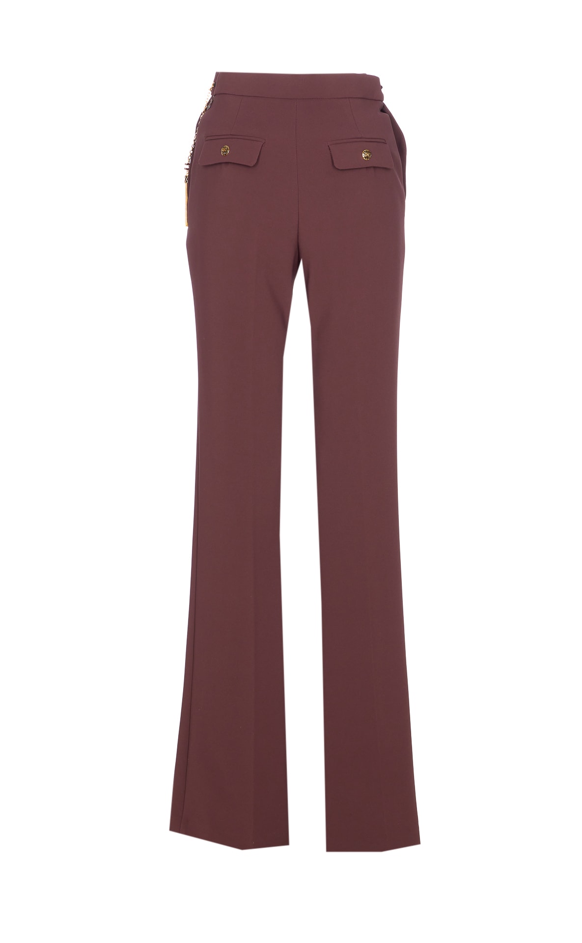 Elisabetta Franchi Regular Fit Trousers With Belt Chain And Pockets In Burgundy