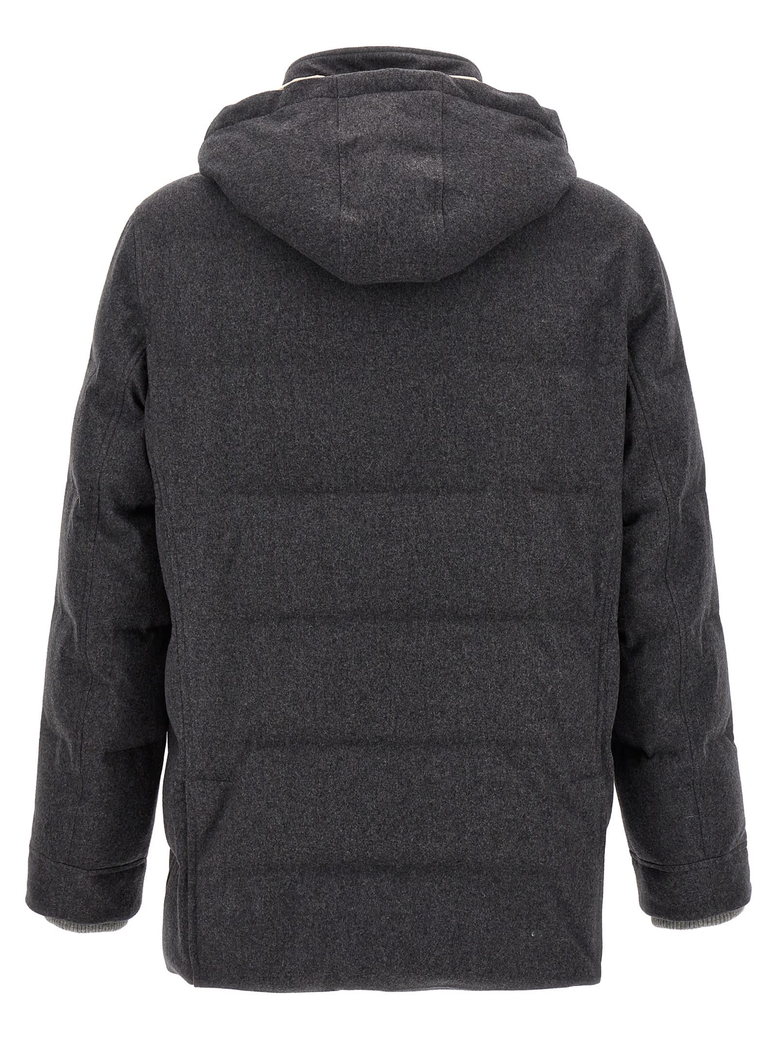 Shop Brunello Cucinelli Long Hooded Down Jacket In Gray