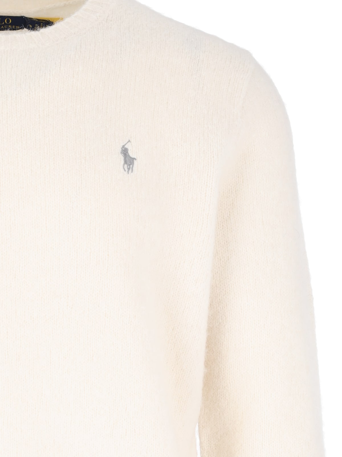 Shop Polo Ralph Lauren Logo Crew Neck Sweater In Crema