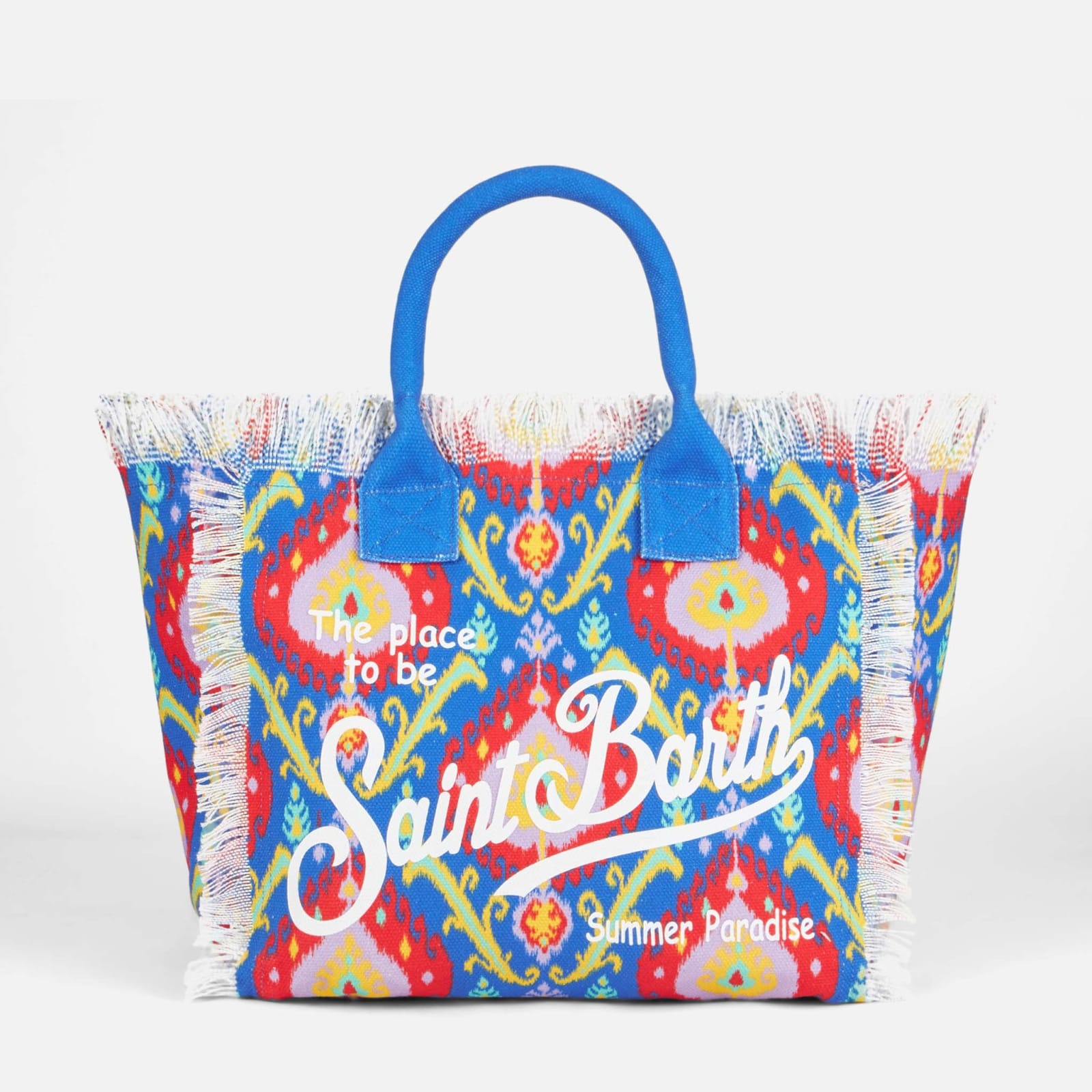Shop Mc2 Saint Barth Vanity Canvas Shoulder Bag With Ikat Print In Blue