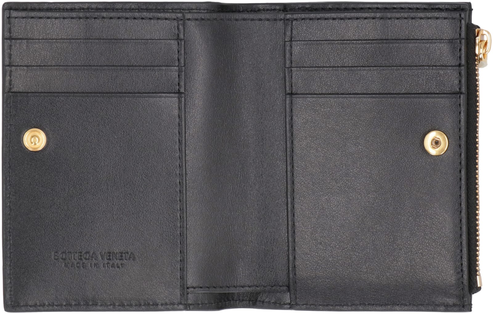 Shop Bottega Veneta Intrecciato Bi-fold Wallet In Black Gold