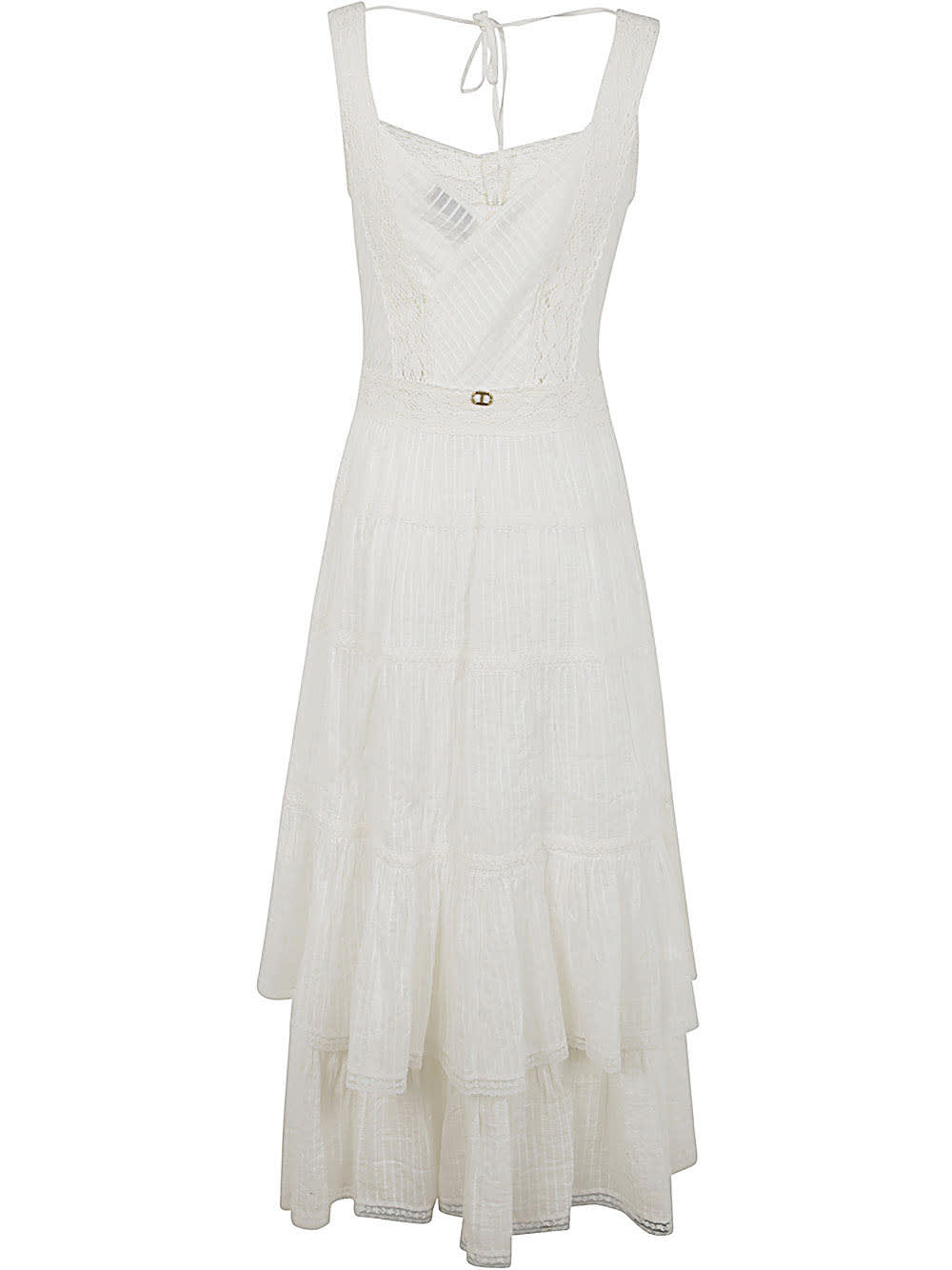 Shop Twinset Sleeveless Dress With Flounces In Optic White