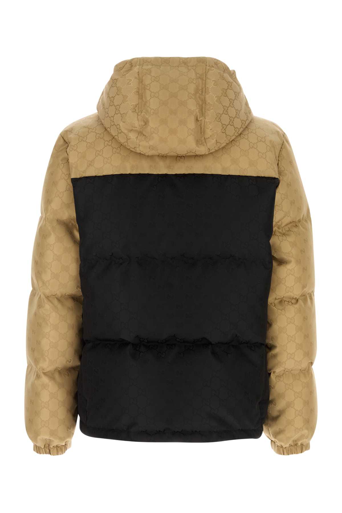 Shop Gucci Two-tone Nylon Down Jacket In Blackmix