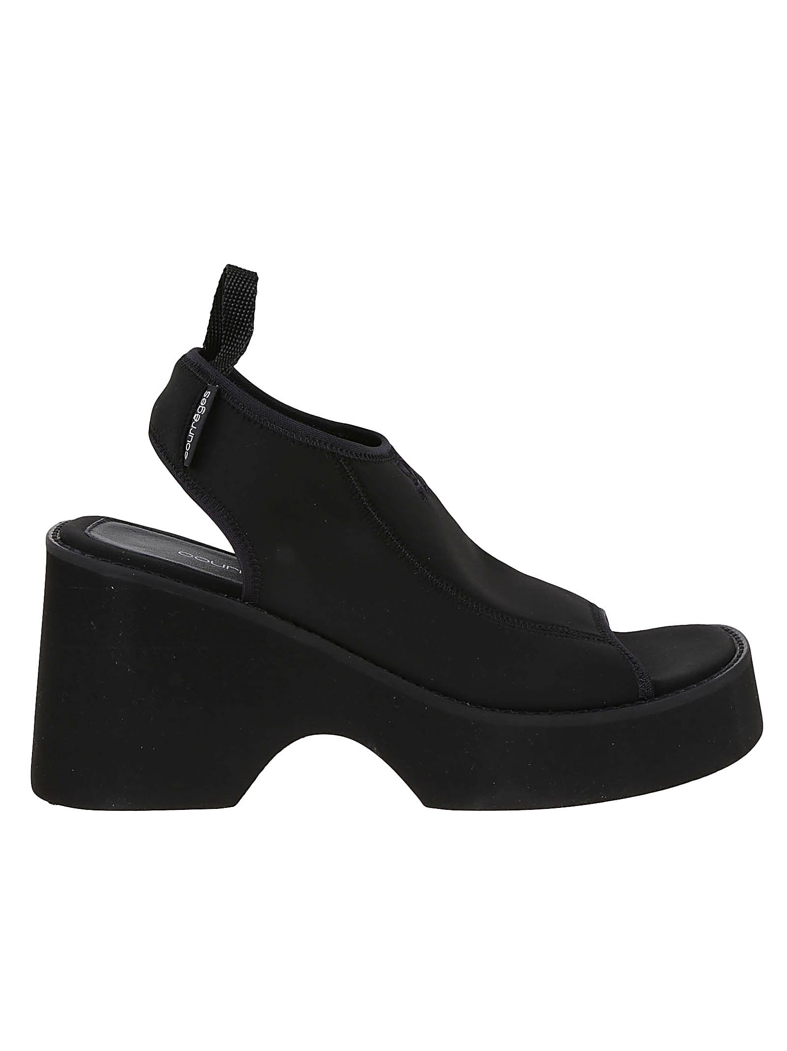 Courrèges Wave Logo-embroidered Sandals In Black