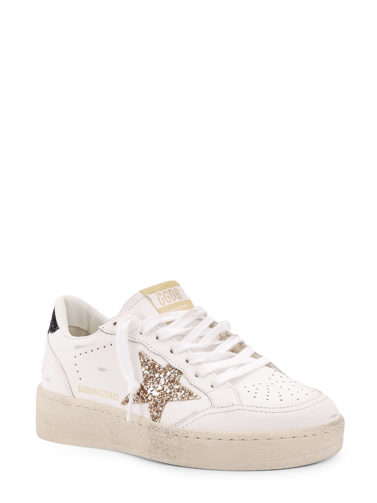 Shop Golden Goose Ballstar 2 Leather Upper And Spur Glitter Star And Heel In White
