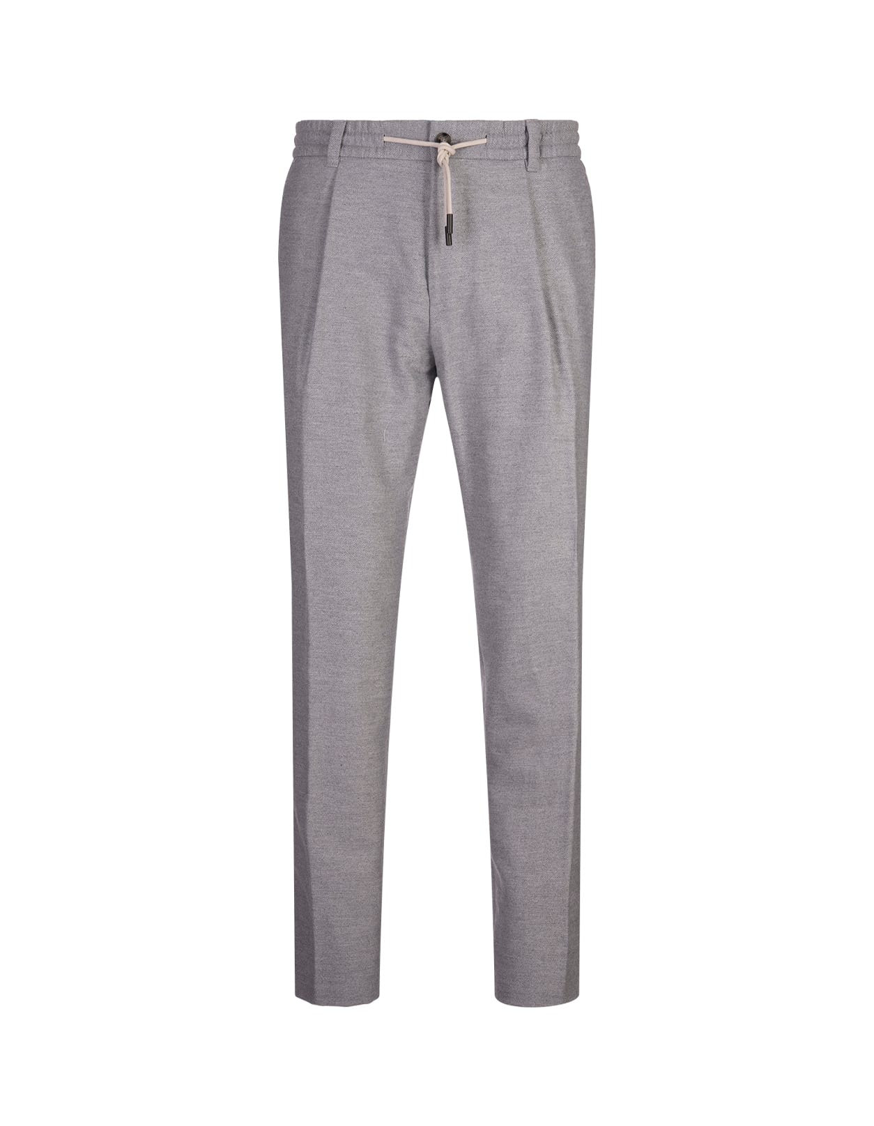 Grey Cashmere Blend Tapered Trousers With Drawstring